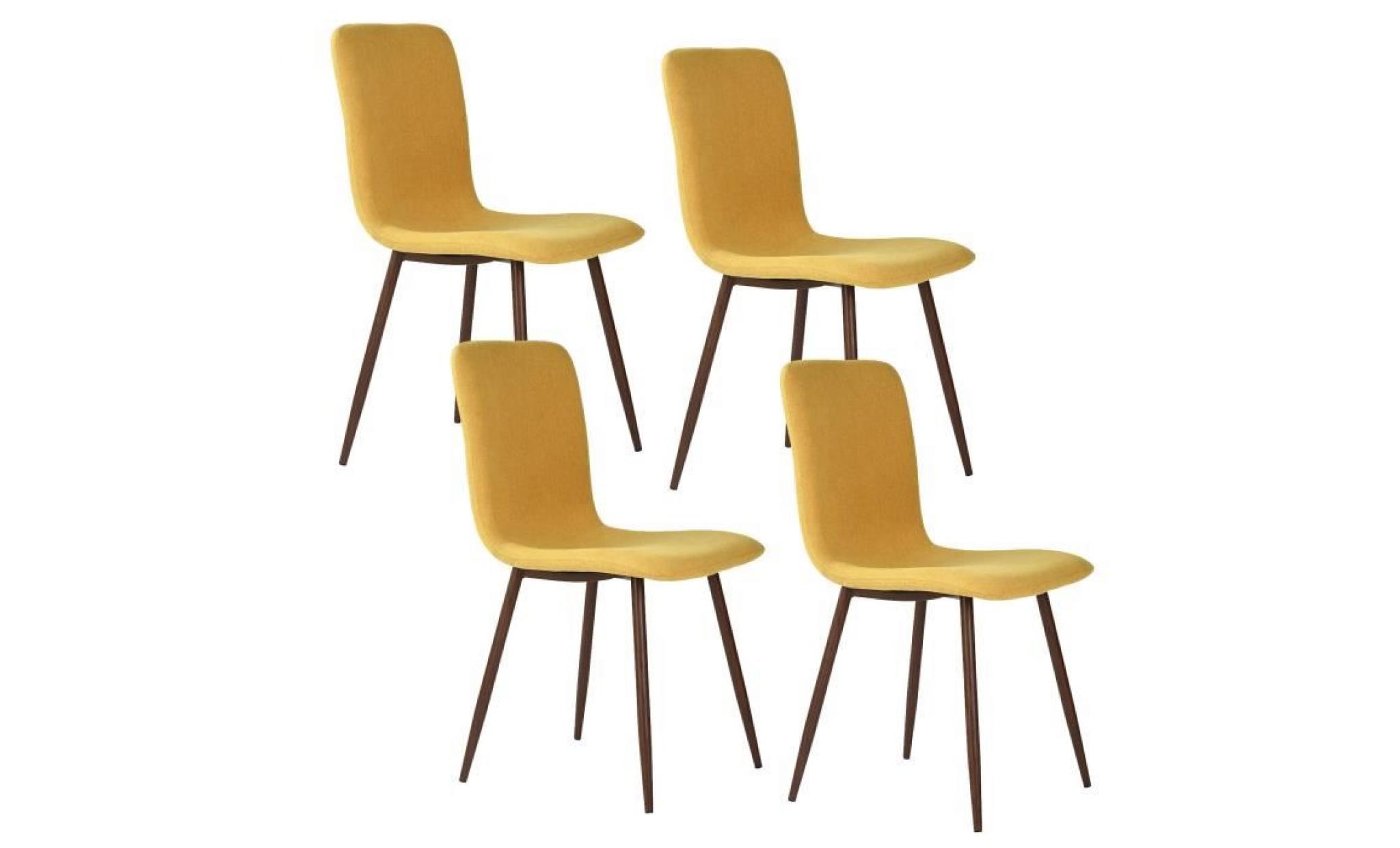 scargill lot de 4 chaises en tissu jaune   pieds décor bois   scandinave   l 44 x p 54 cm