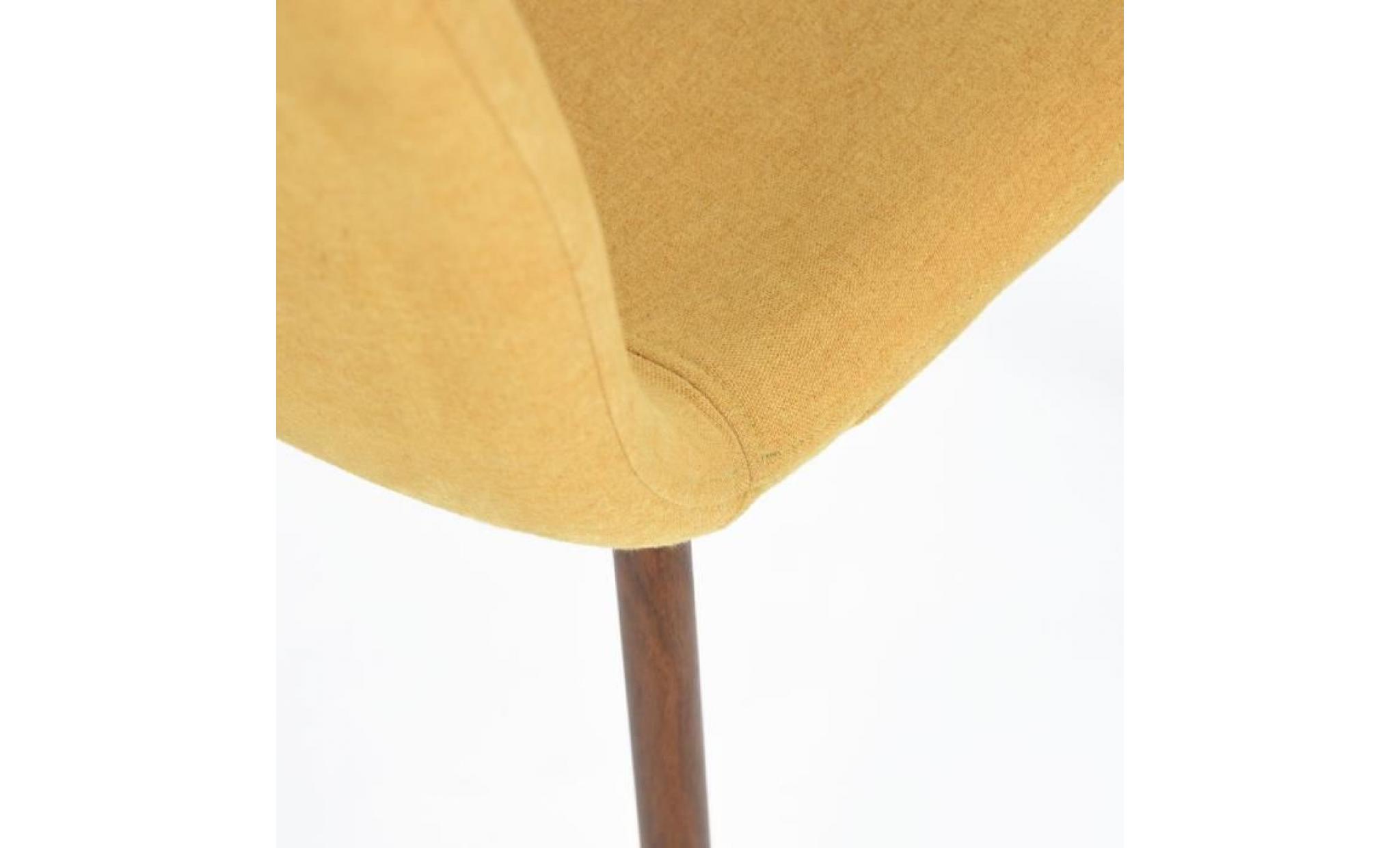 scargill lot de 4 chaises en tissu jaune   pieds décor bois   scandinave   l 44 x p 54 cm pas cher
