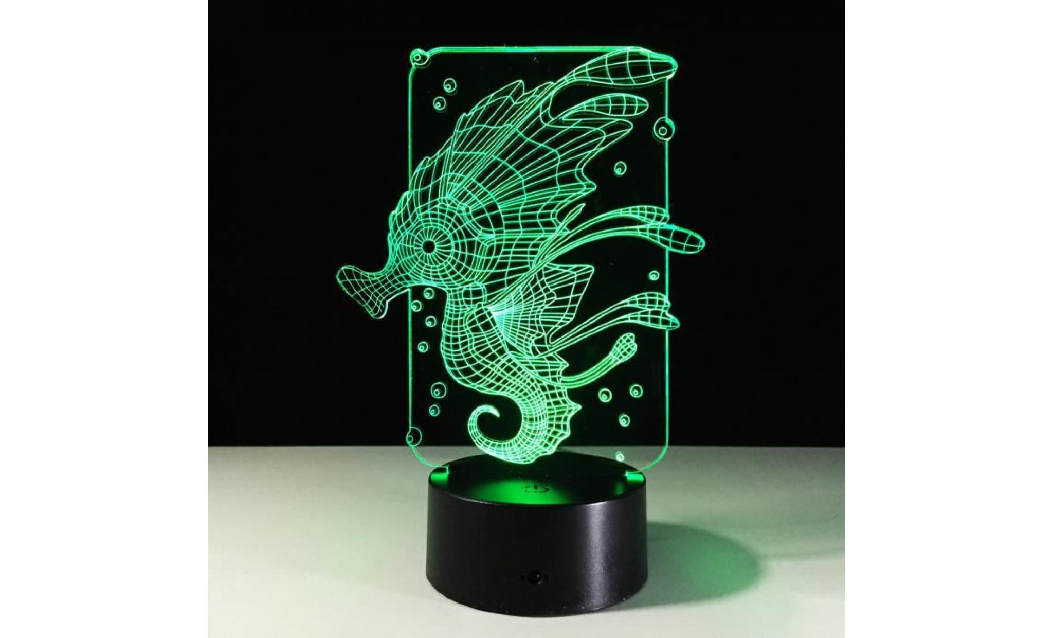 seahorse 3d night light table lampe de bureau 7 couleurs 3d lumières illusion optique wo572 pas cher