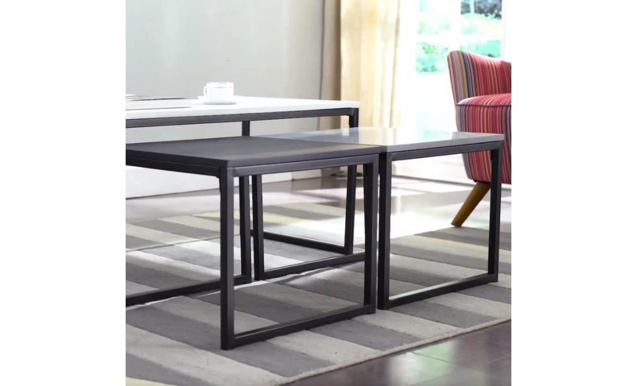 ensemble de tables basses   monochrome   3 tables   couleurs : blanche, noire, grise   style industriel   style scandi pas cher