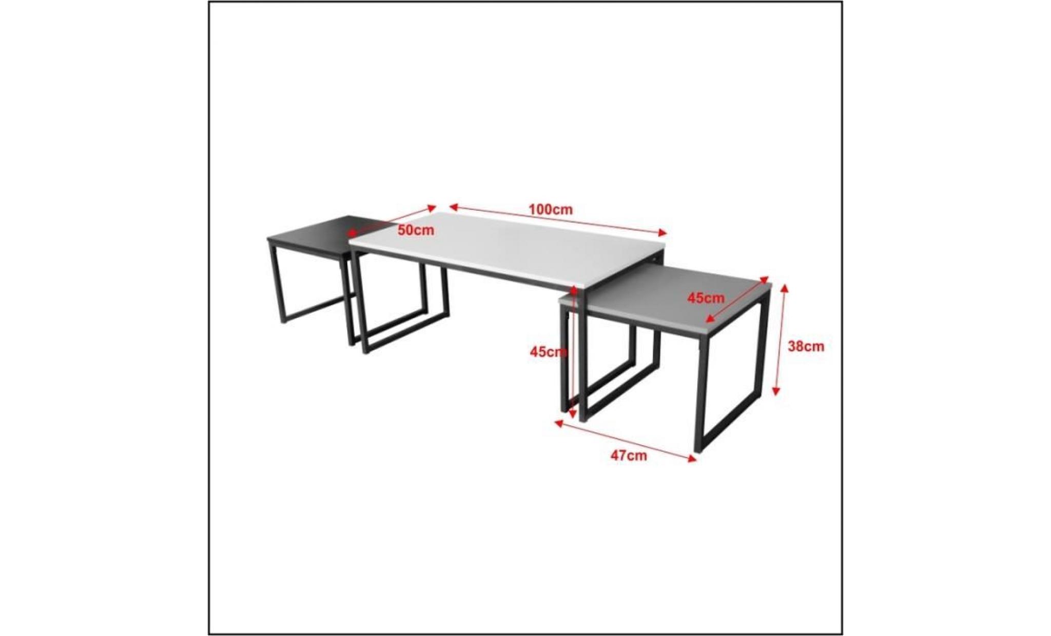 ensemble de tables basses   monochrome   3 tables   couleurs : blanche, noire, grise   style industriel   style scandi pas cher