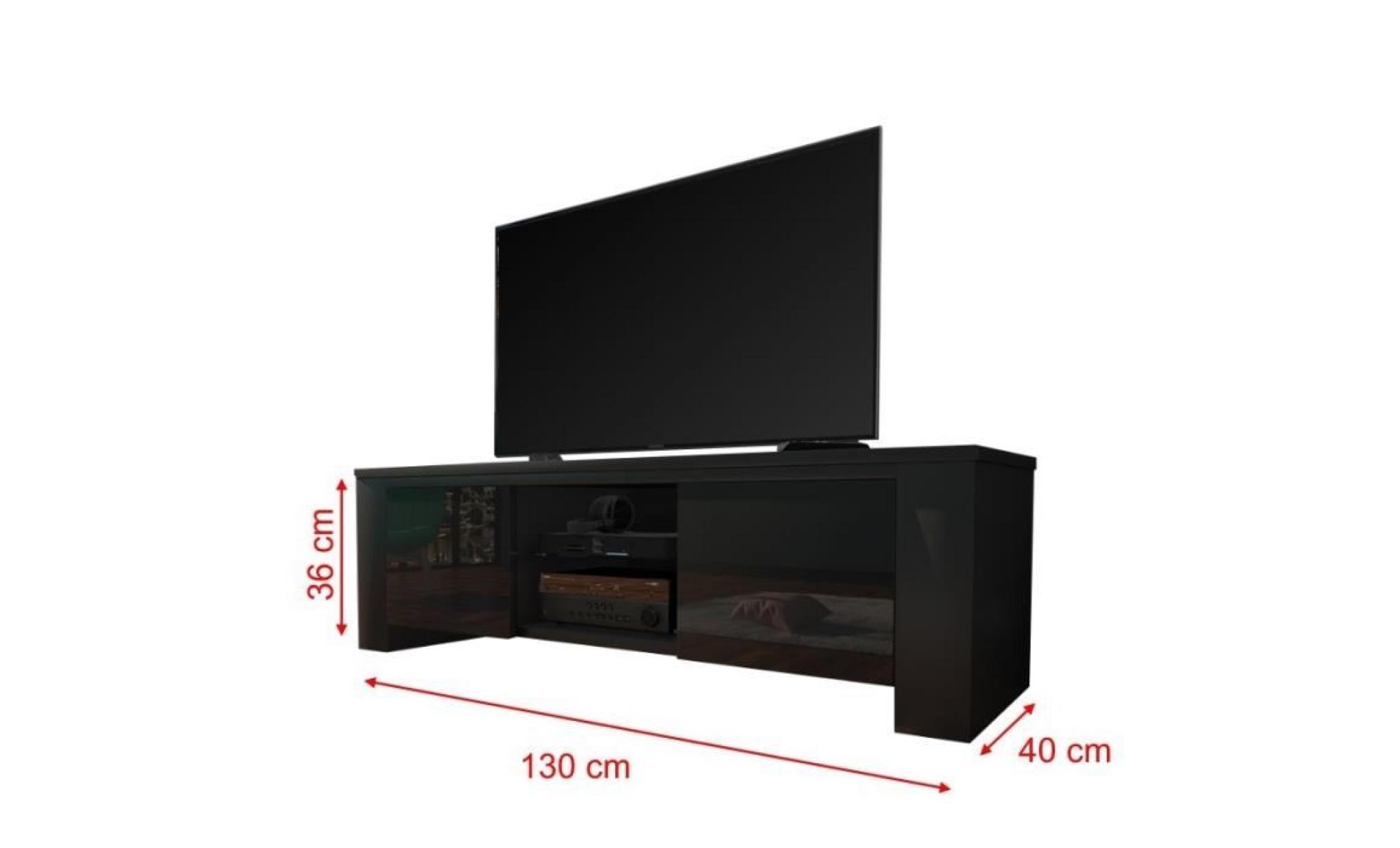 meuble tv / meuble salon   jackson   130 cm   noir mat / noir brillant   avec led   style moderne   tablette en verre pas cher