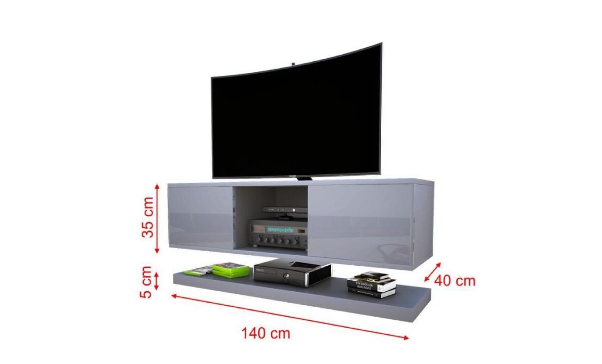 meuble tv / meuble salon wizz   140 cm   gris mat / gris brillant   avec led   style moderne   meuble tv suspendu pas cher