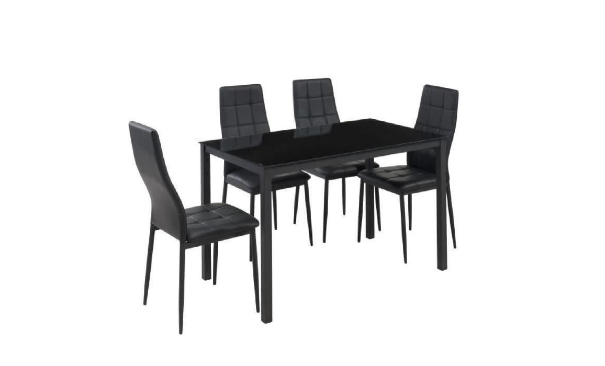 selva ensemble table à manger de 4 à 6 personnes + 4 chaises style contemporain en métal laqué noir   l 120 x l 70 cm