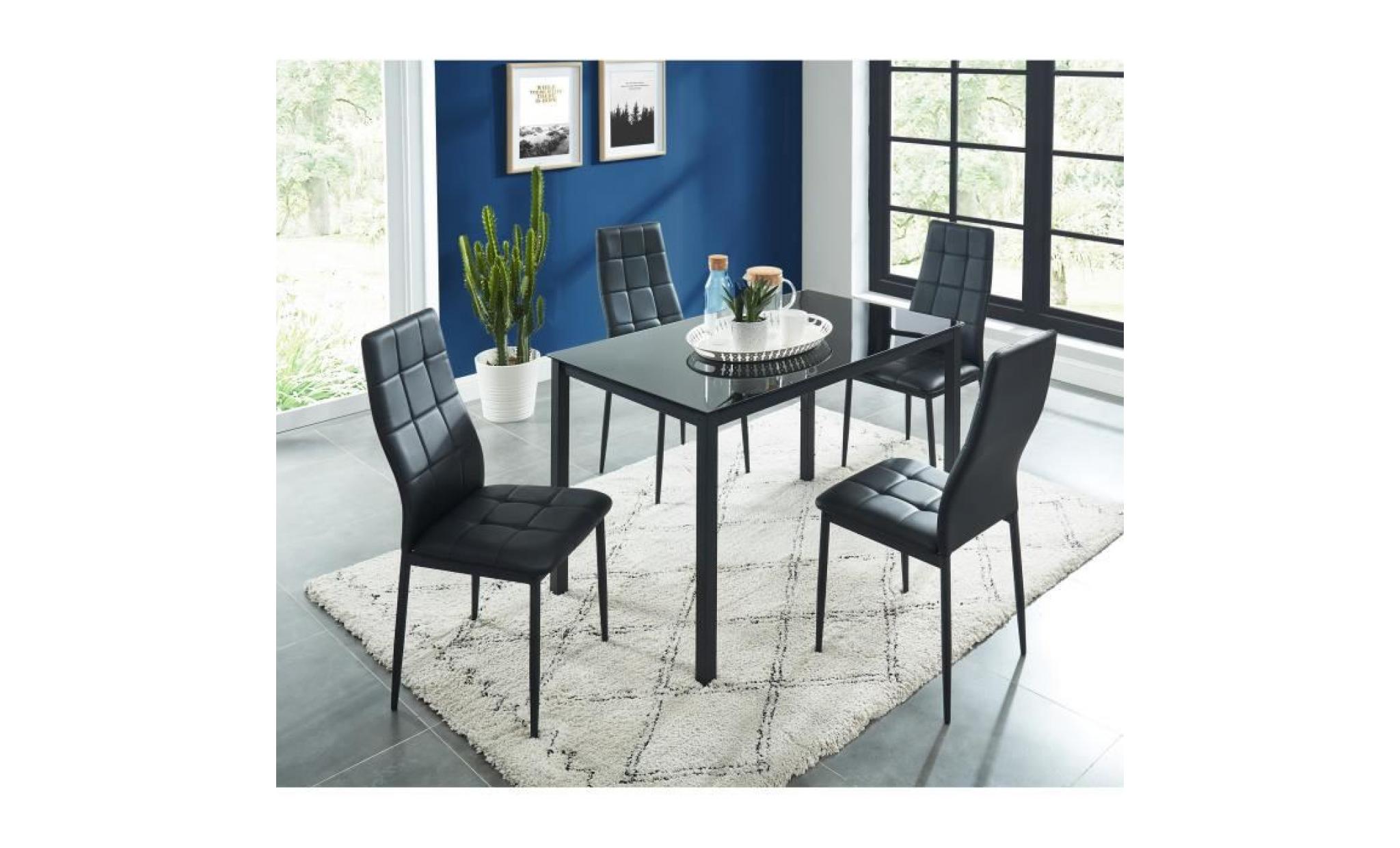 selva ensemble table à manger de 4 à 6 personnes + 4 chaises style contemporain en métal laqué noir   l 120 x l 70 cm pas cher