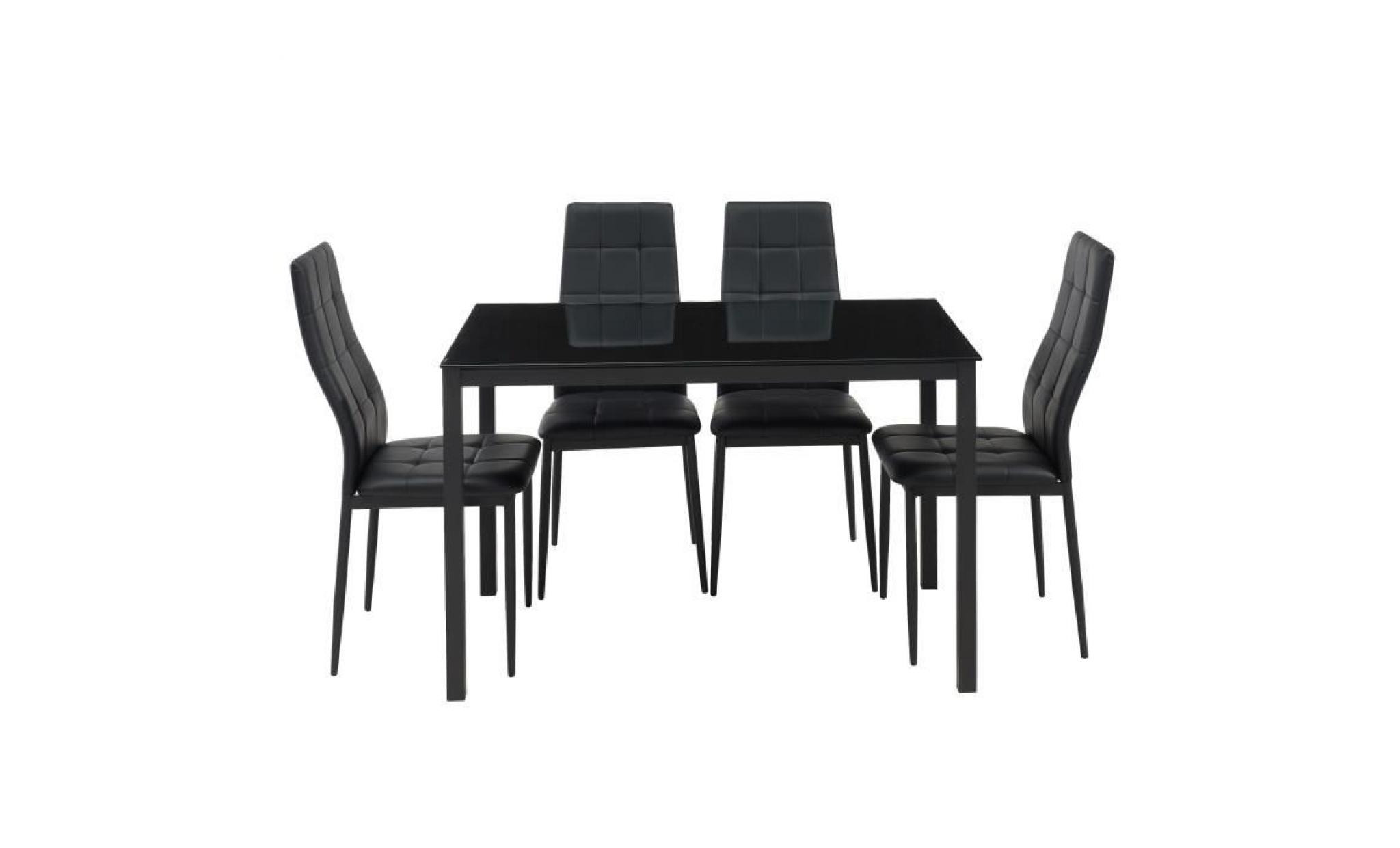 selva ensemble table à manger de 4 à 6 personnes + 4 chaises style contemporain en métal laqué noir   l 120 x l 70 cm pas cher