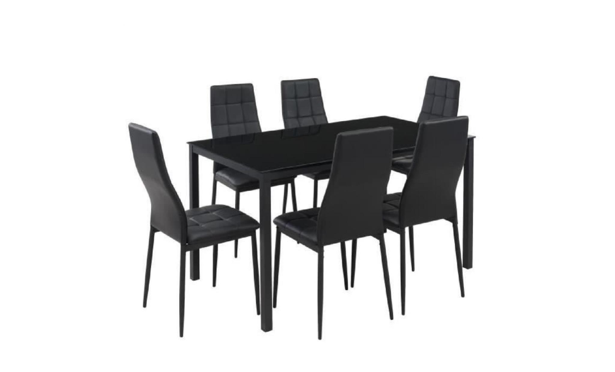 selva ensemble table à manger de 6 à 8 personnes + 6 chaises style contemporain en métal laqué noir   l 140 x l 80 cm
