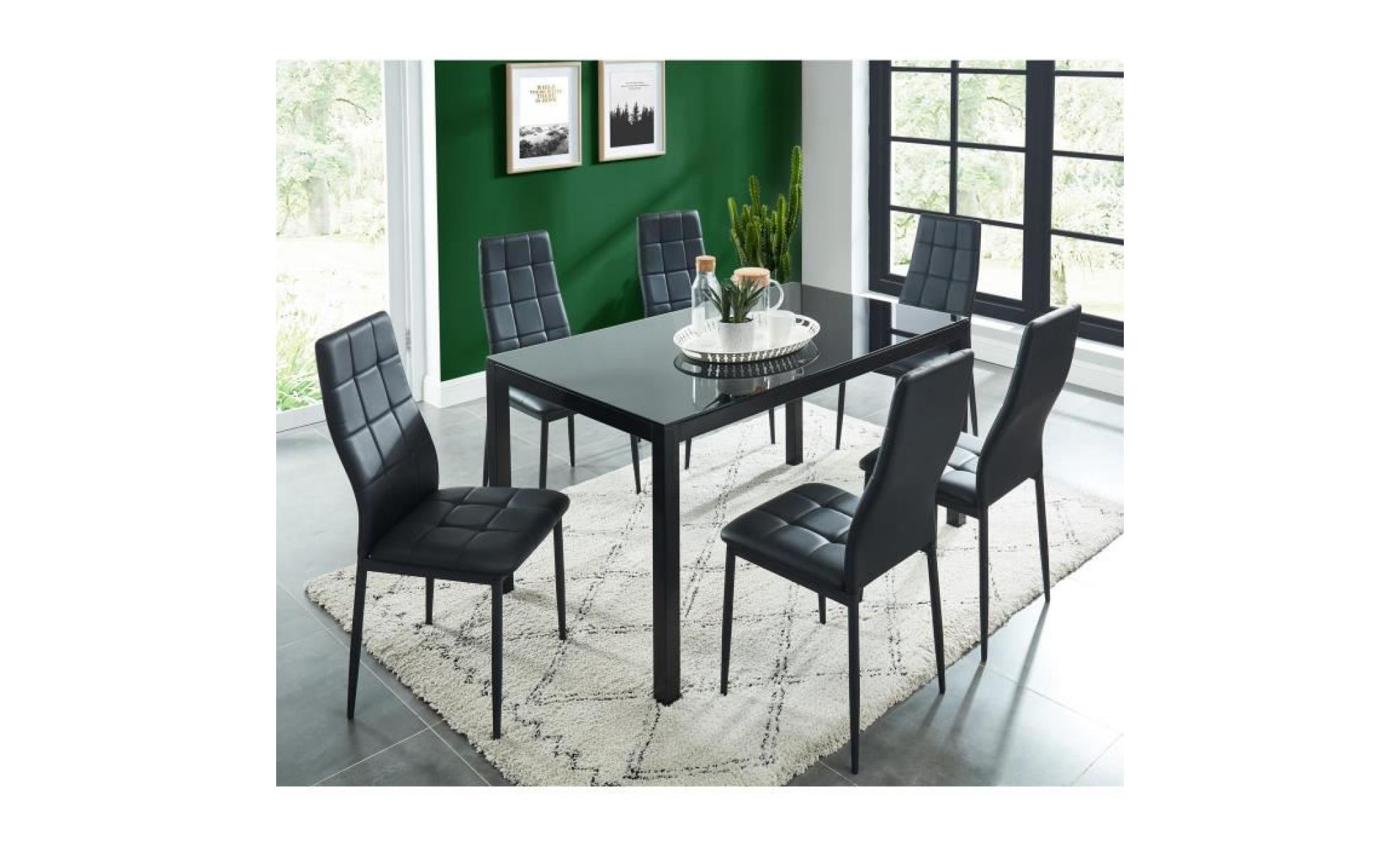 selva ensemble table à manger de 6 à 8 personnes + 6 chaises style contemporain en métal laqué noir   l 140 x l 80 cm pas cher