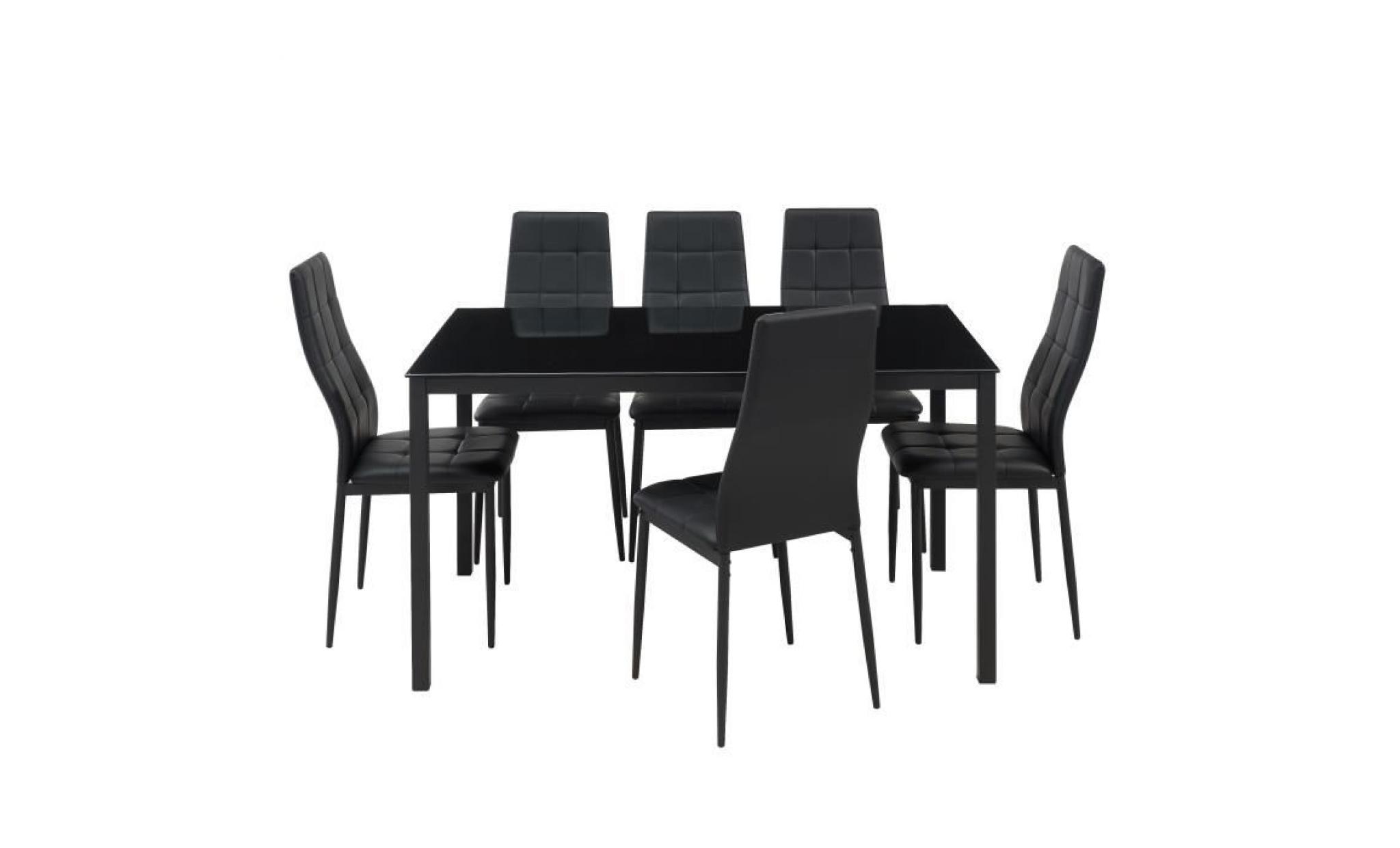 selva ensemble table à manger de 6 à 8 personnes + 6 chaises style contemporain en métal laqué noir   l 140 x l 80 cm pas cher