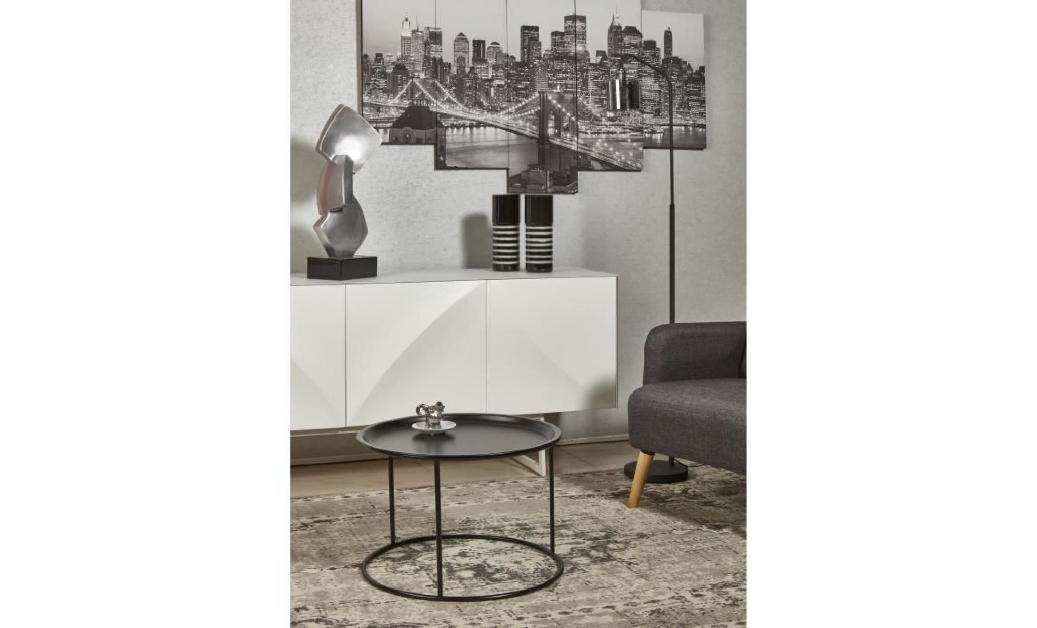 sergio table basse rondes style contemporain métal noir   l 56 x l 56 cm pas cher