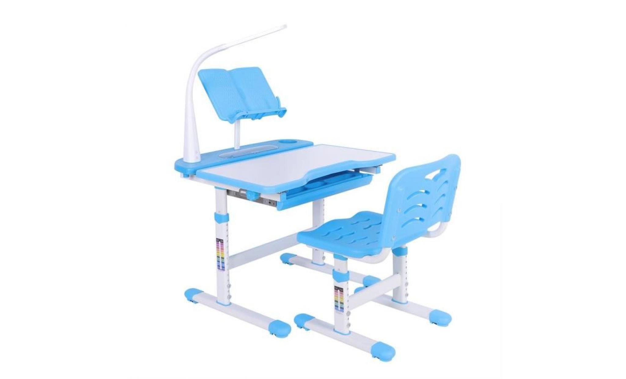 set bureau chaise pour enfant, ergonomique table hauteur ajustable plaque inclinable avec lampe d'étude