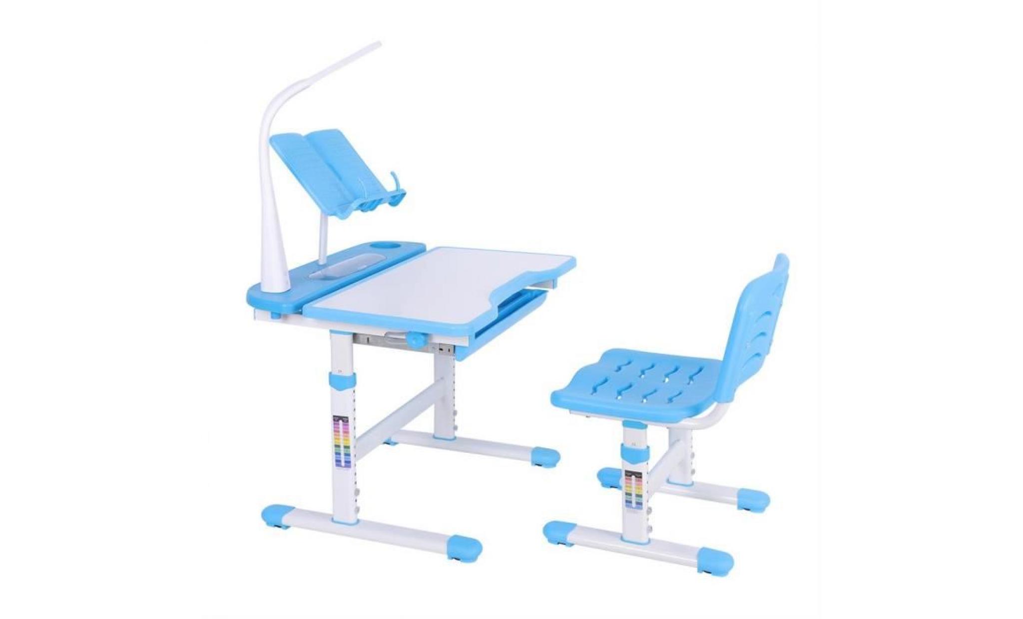 set bureau chaise pour enfant, ergonomique table hauteur ajustable plaque inclinable avec lampe d'étude pas cher