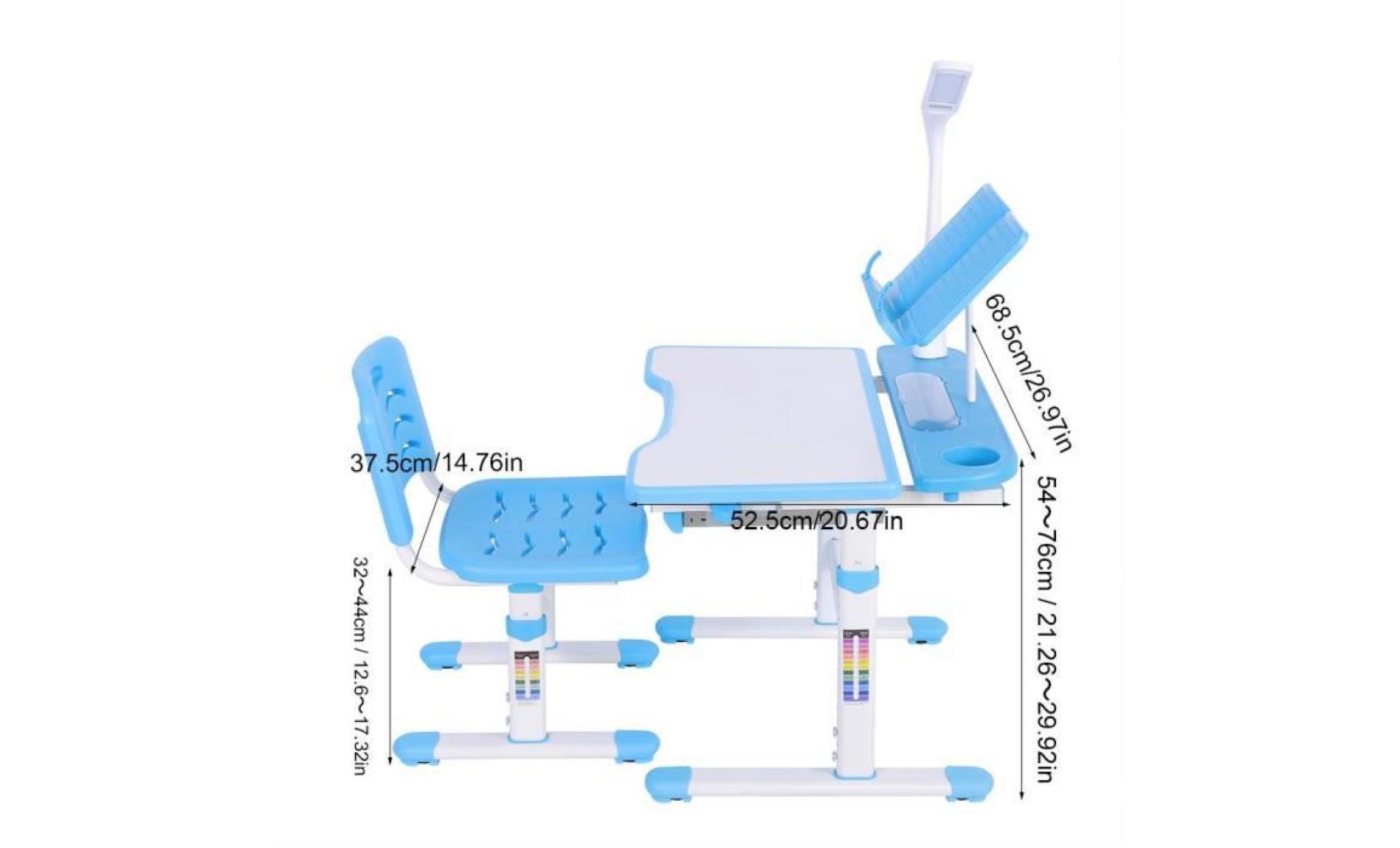 set bureau chaise pour enfant, ergonomique table hauteur ajustable plaque inclinable avec lampe d'étude pas cher