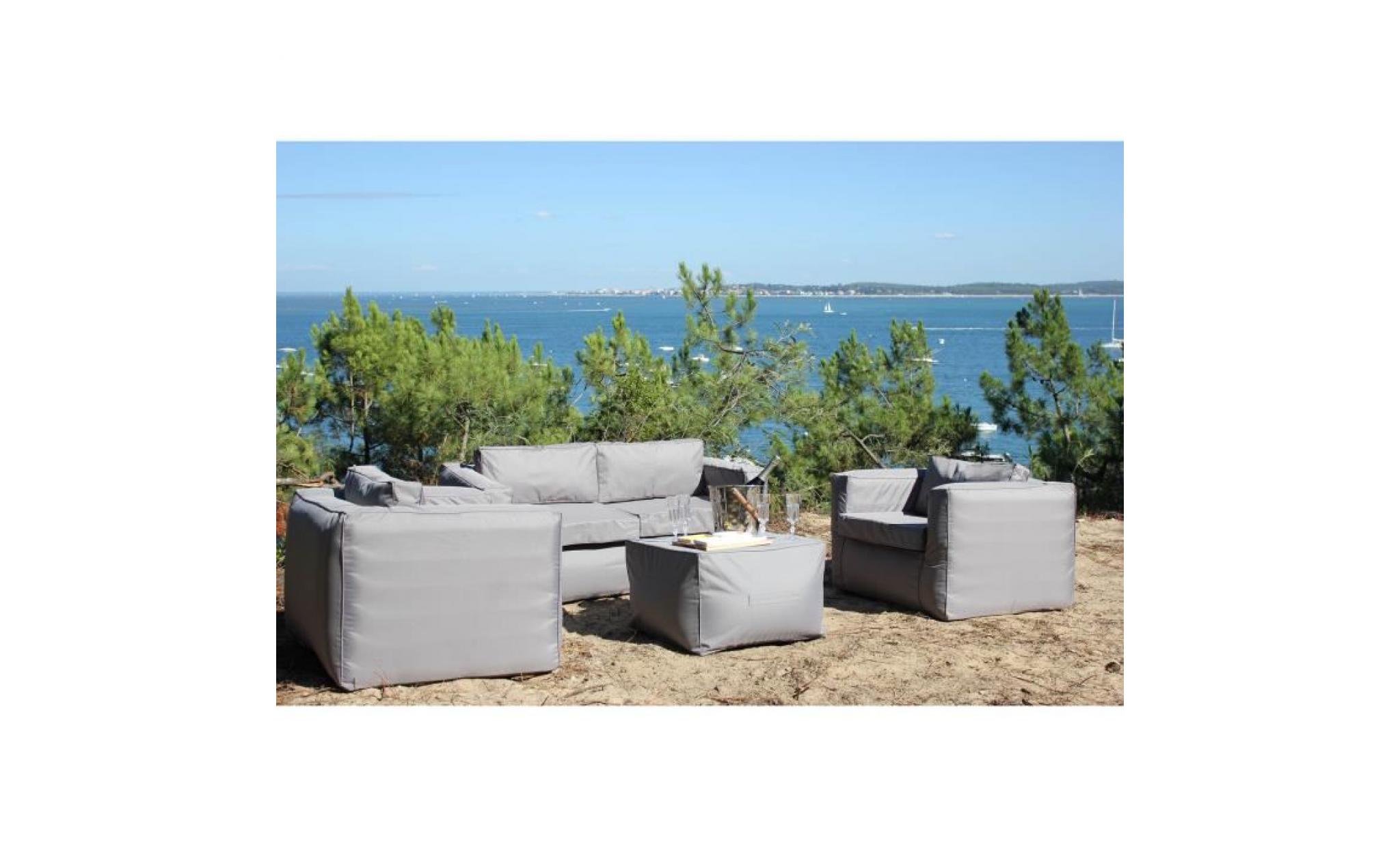 set canapé 2 places + 2 fauteuils + 1 table en polyester gonflable couleur taupe nomad lounge 