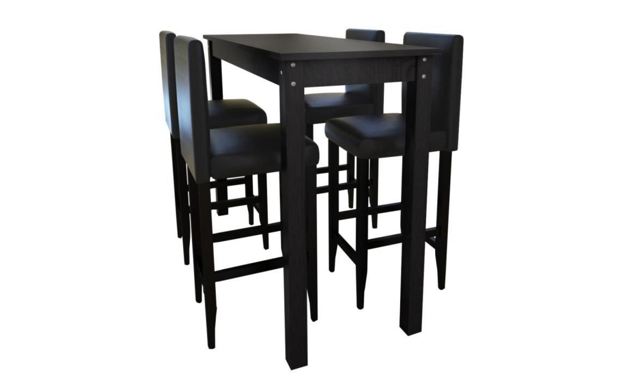 set de 1 table bar + 4 tabourets noir pour salle à manger salon hall stable haute qualité durable