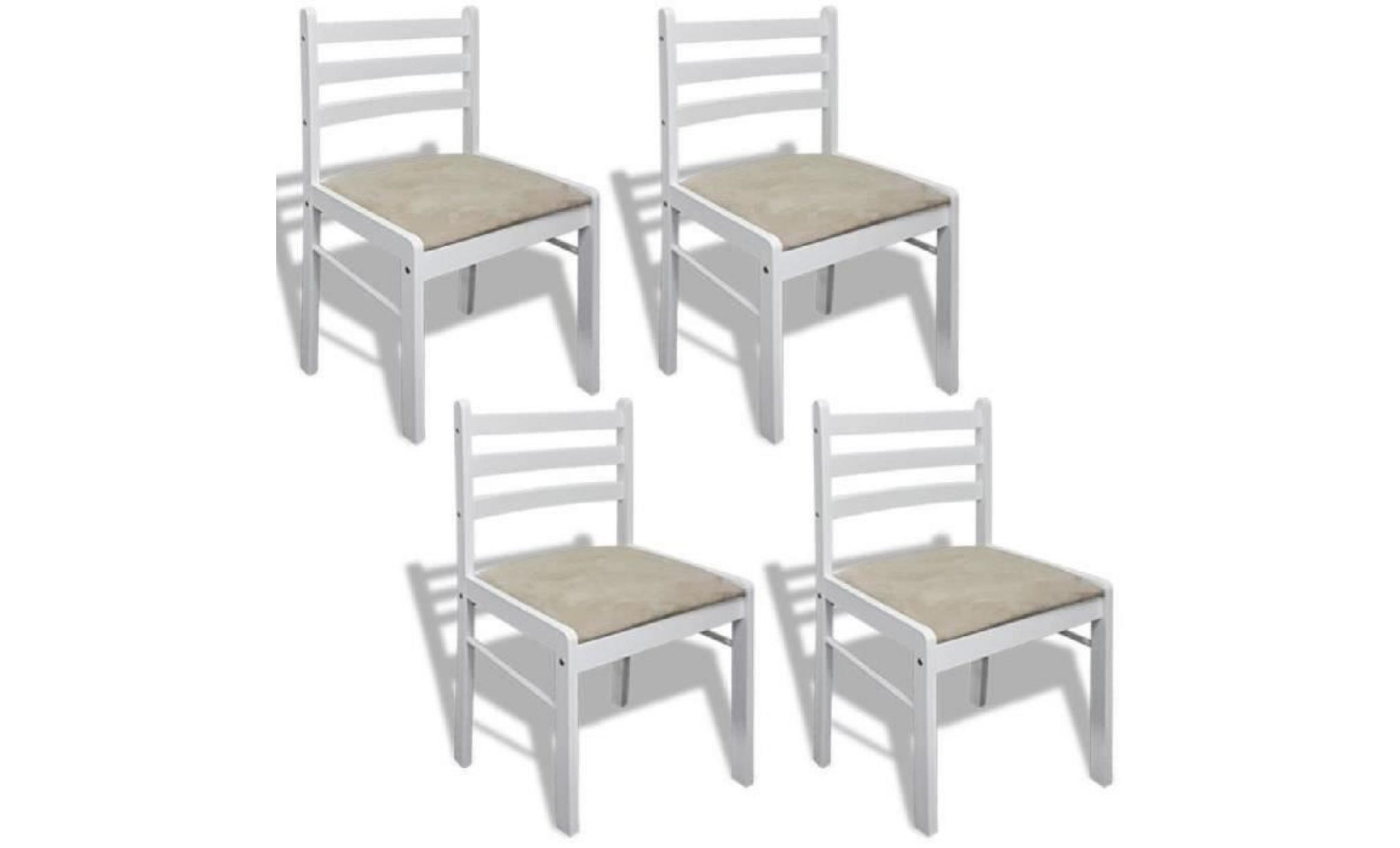 set de 4 chaises blanches en bois avec dossier carré