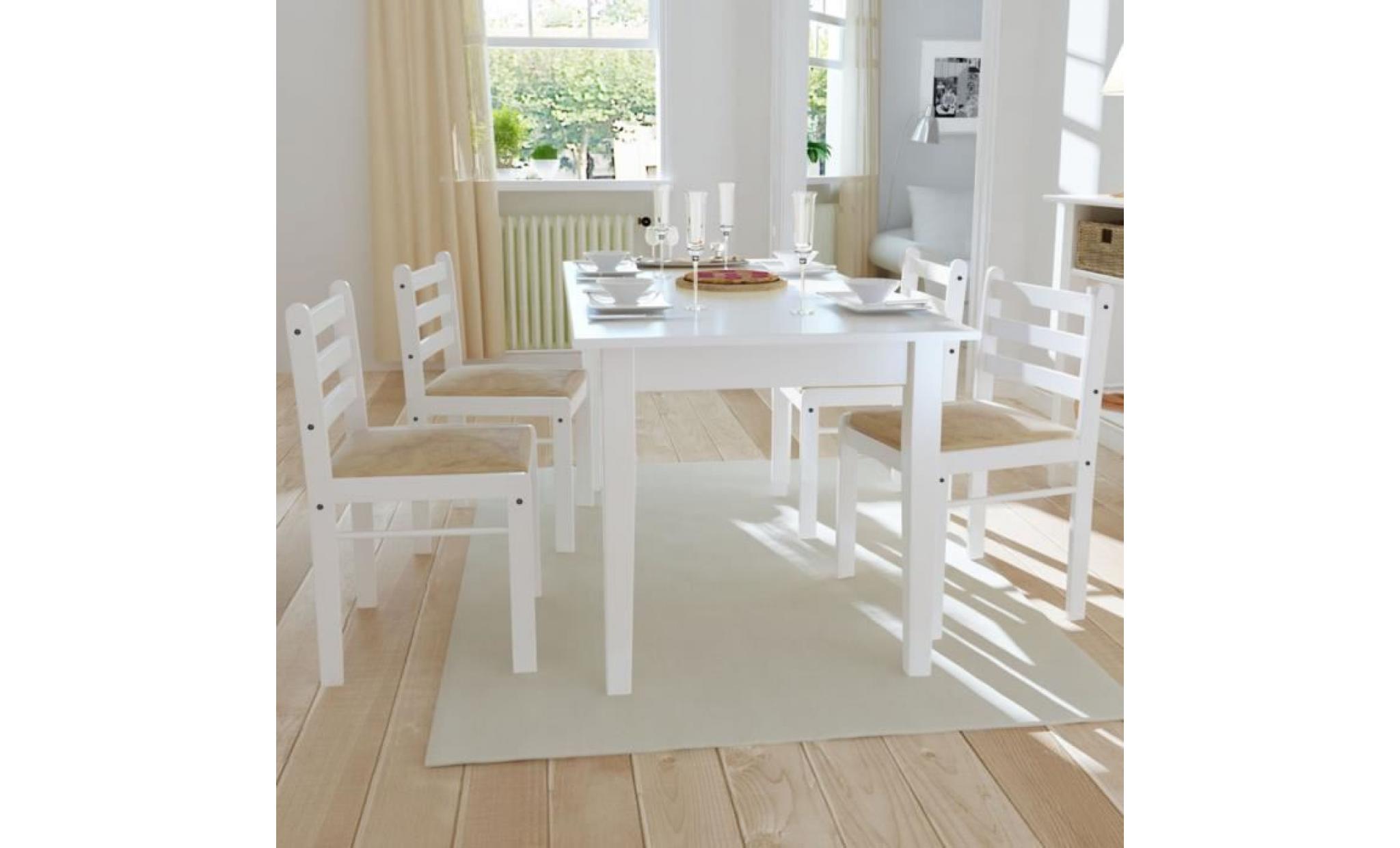 set de 4 chaises blanches en bois avec dossier carré pas cher