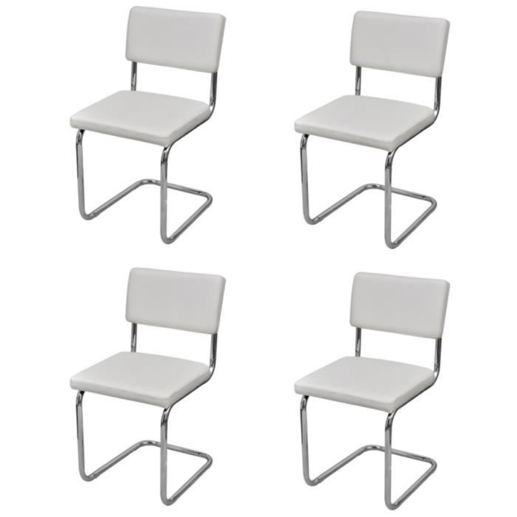 Set de 4 Chaises de salon Design et Moderne en Simili Cuir Blanc pas cher