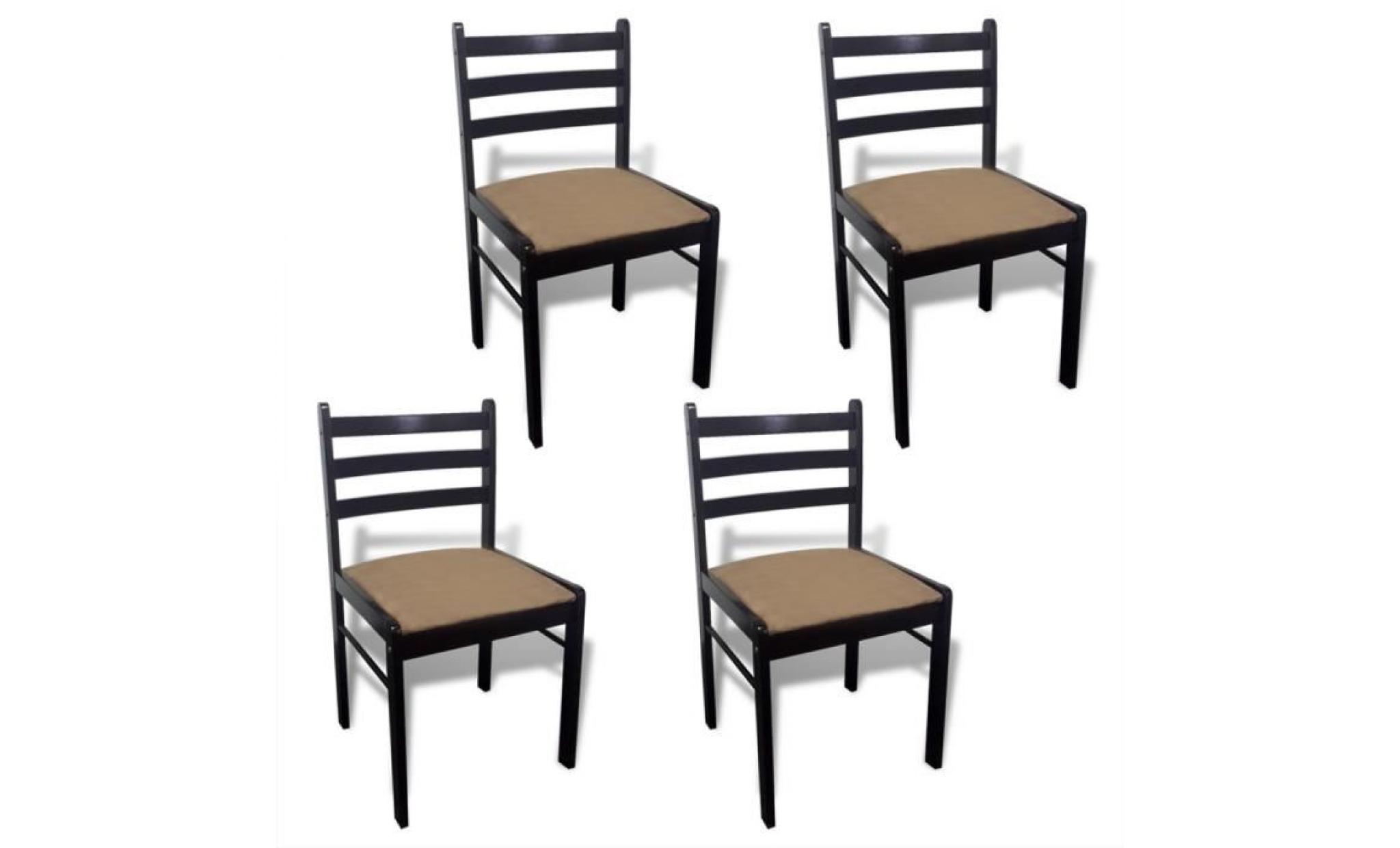 set de 4 chaises marron en bois avec dossier carré pas cher
