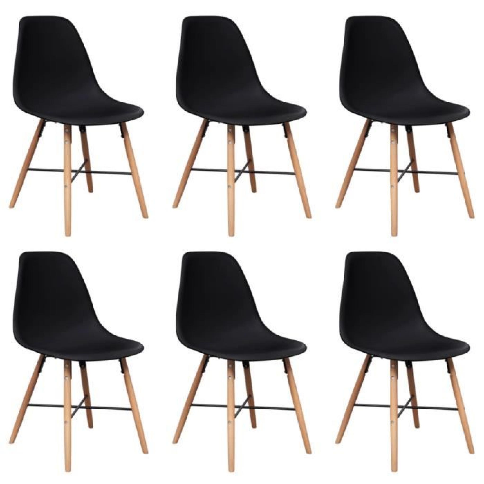 Set de 6 chaises de salle à manger avec pieds en bois Noir pas cher