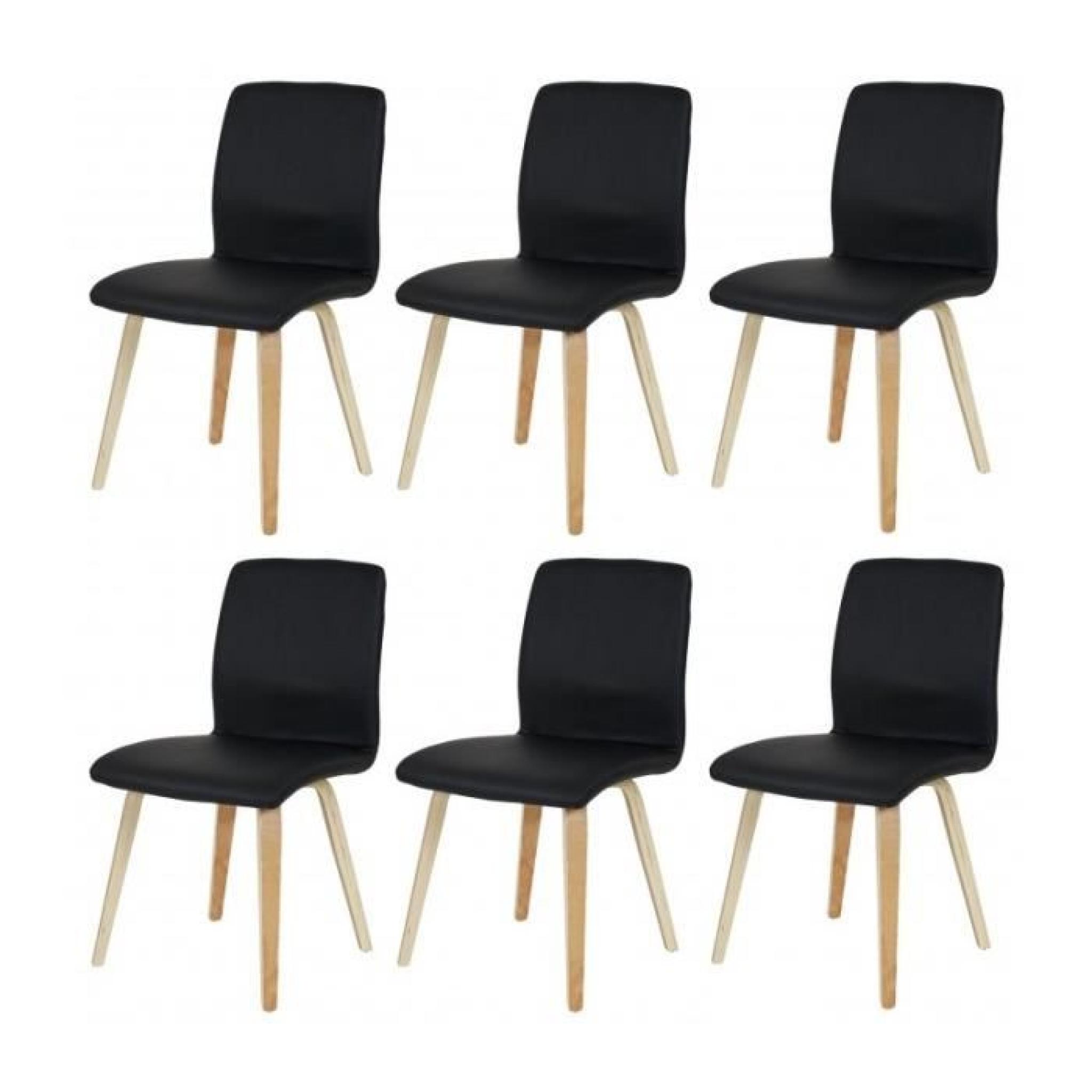 Set de 6 chaises design en similicuir noir pieds clairs CDS04253
