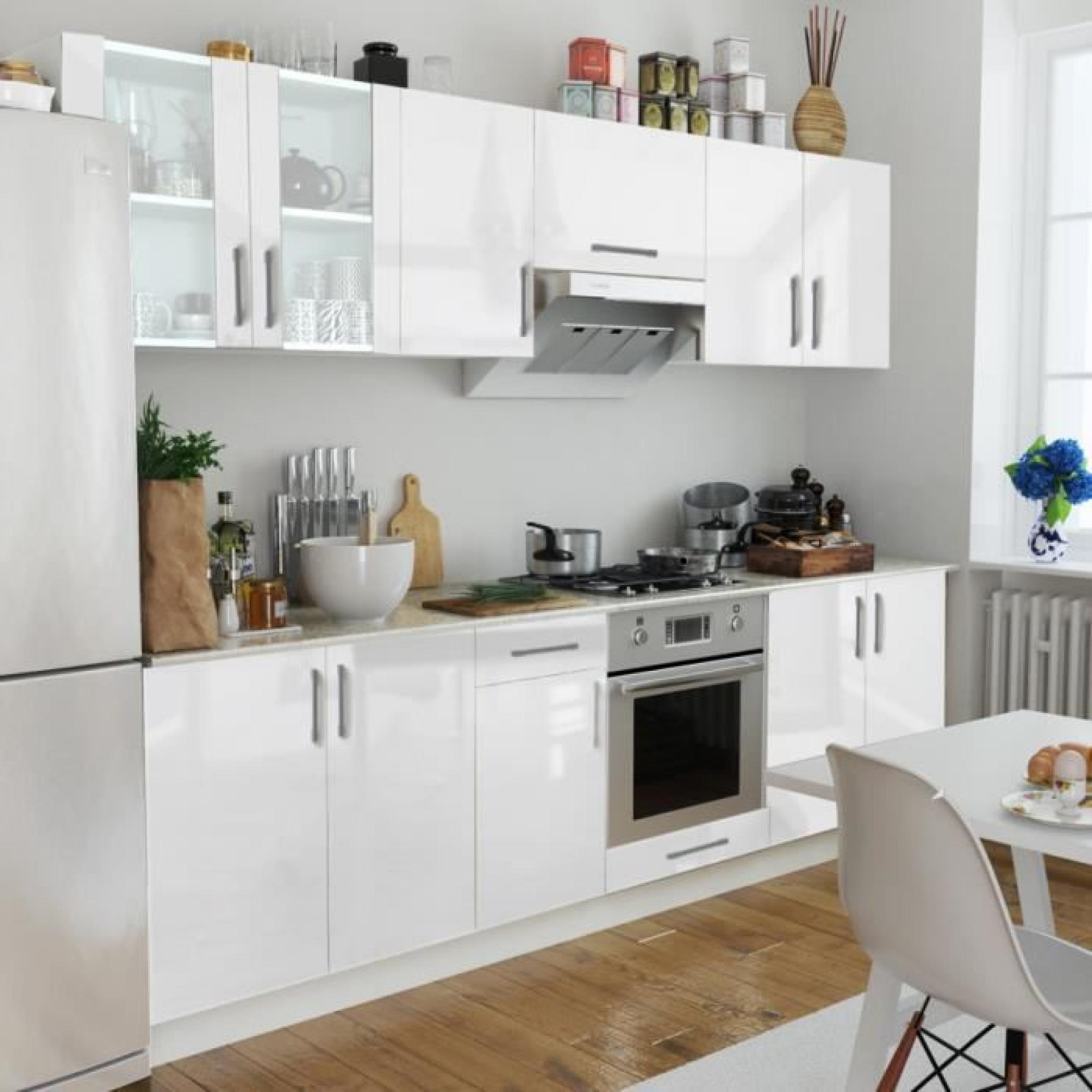 Set de 8 meubles de cuisine blanc brillant 260 cm