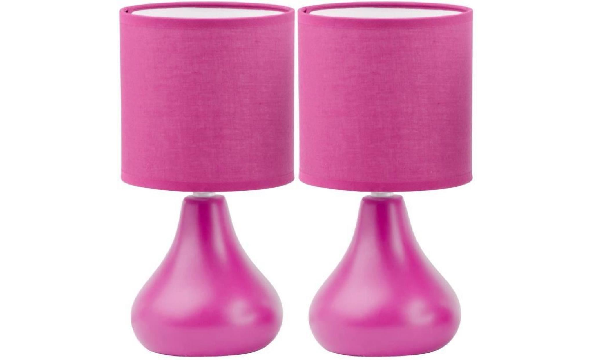 set ensemble duo 2 lampes design goutte abat jour et pied coloris fushia rose