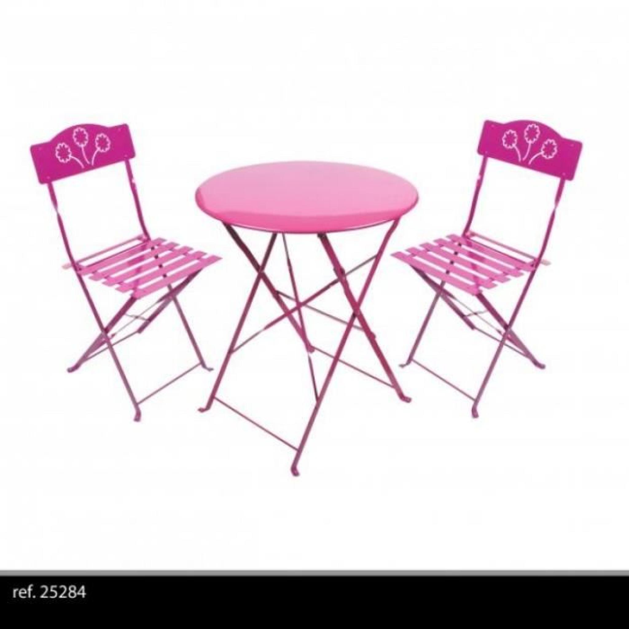 Set table + 2 chaises métal Fushia - Ensemble 1 table 60 x 70 cm et 2 chaises b