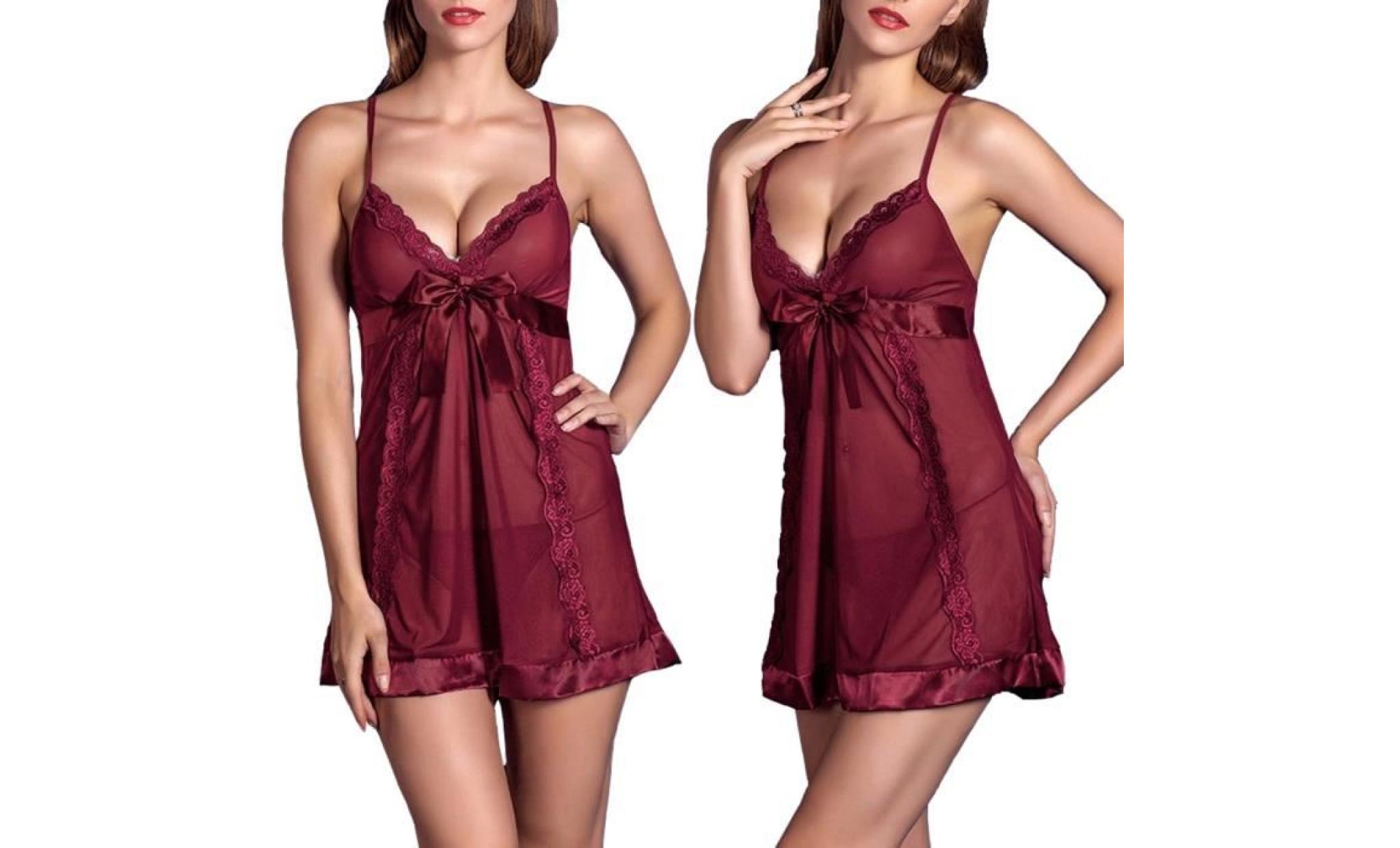 sexy femmes voir à travers la dentelle robe brodée sling robe de nuit chemise de nuit + string s
