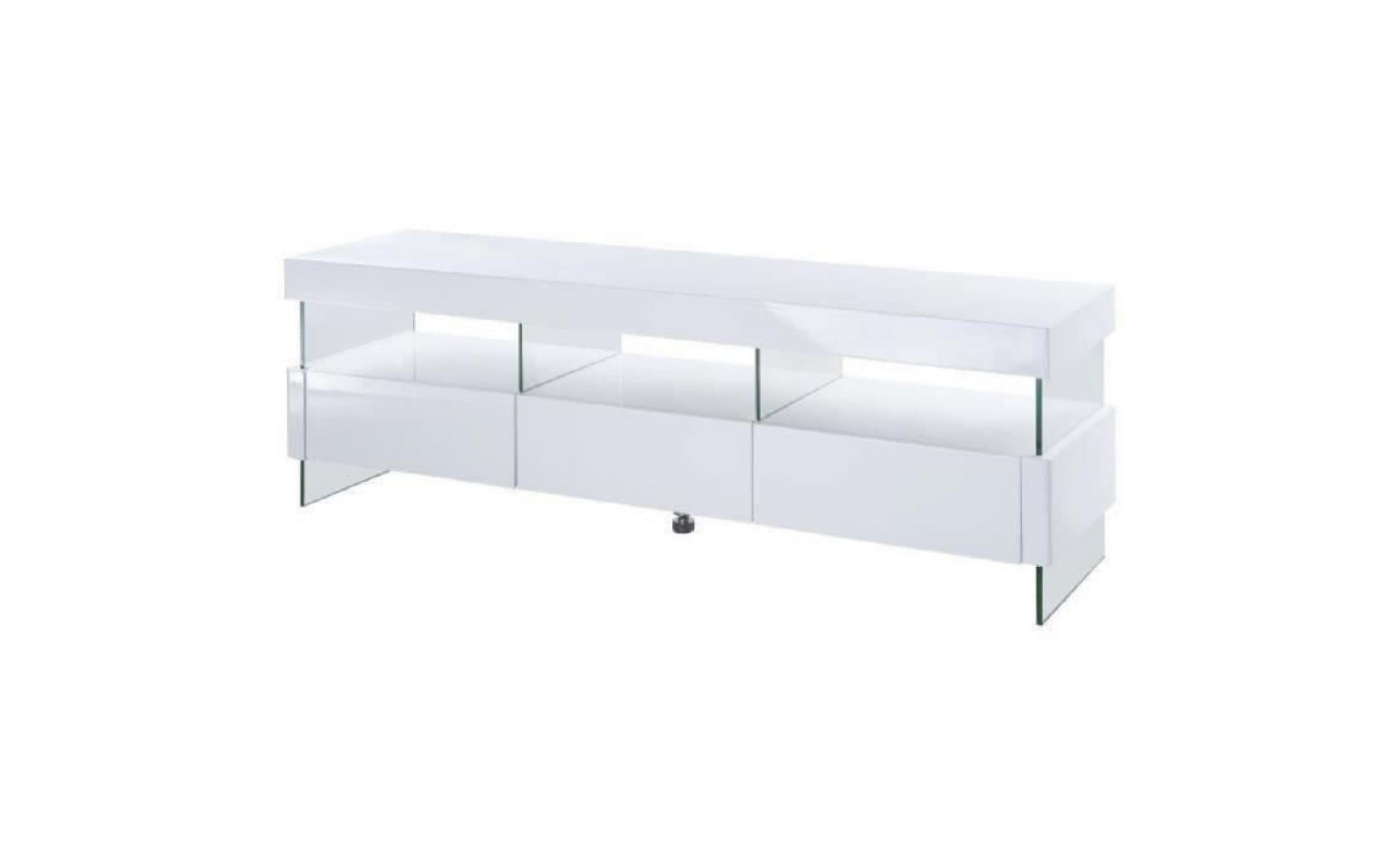 sezanne meuble tv avec led contemporain laqué blanc brillant   l 150 cm