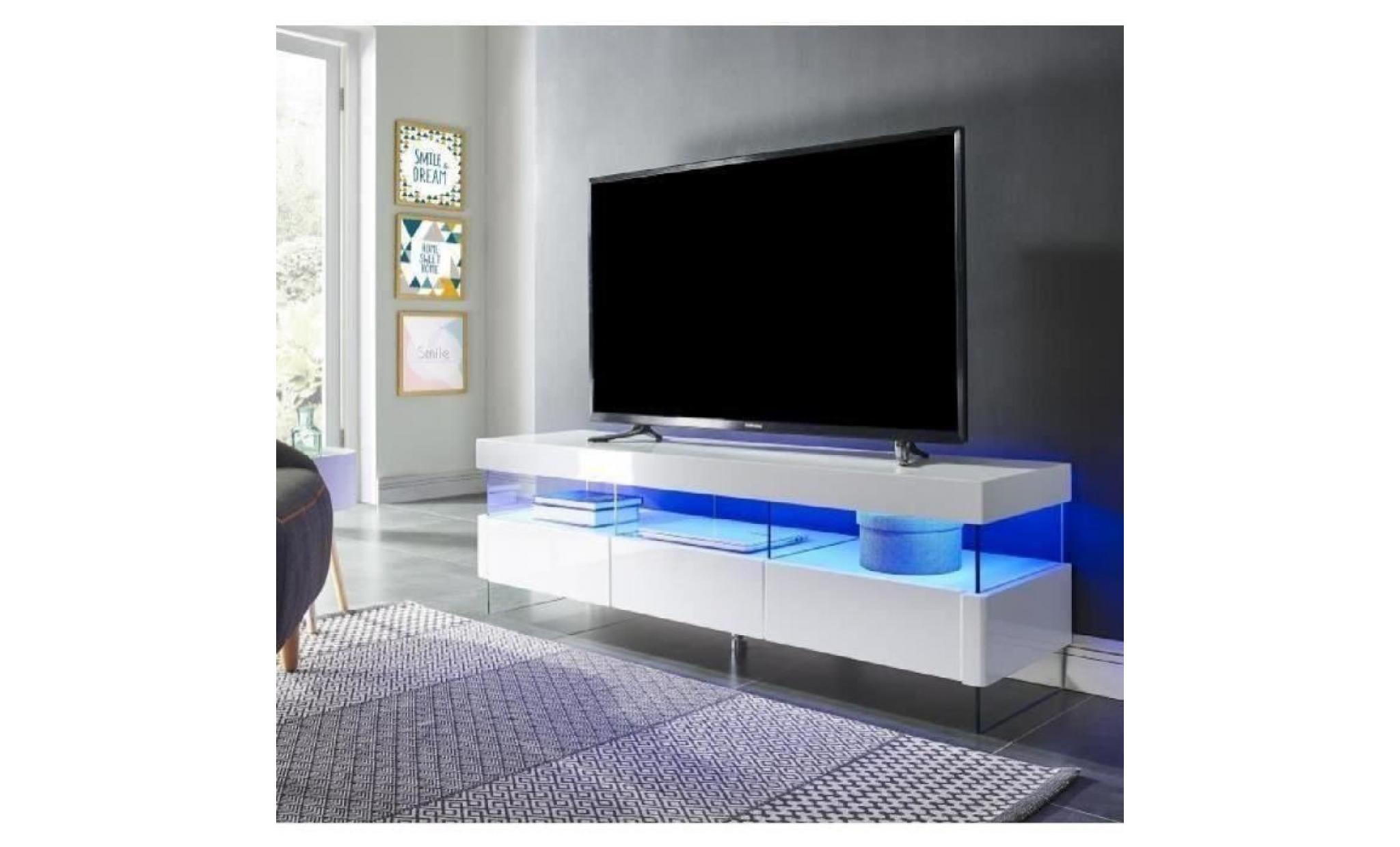 sezanne meuble tv avec led contemporain laqué blanc brillant   l 150 cm pas cher