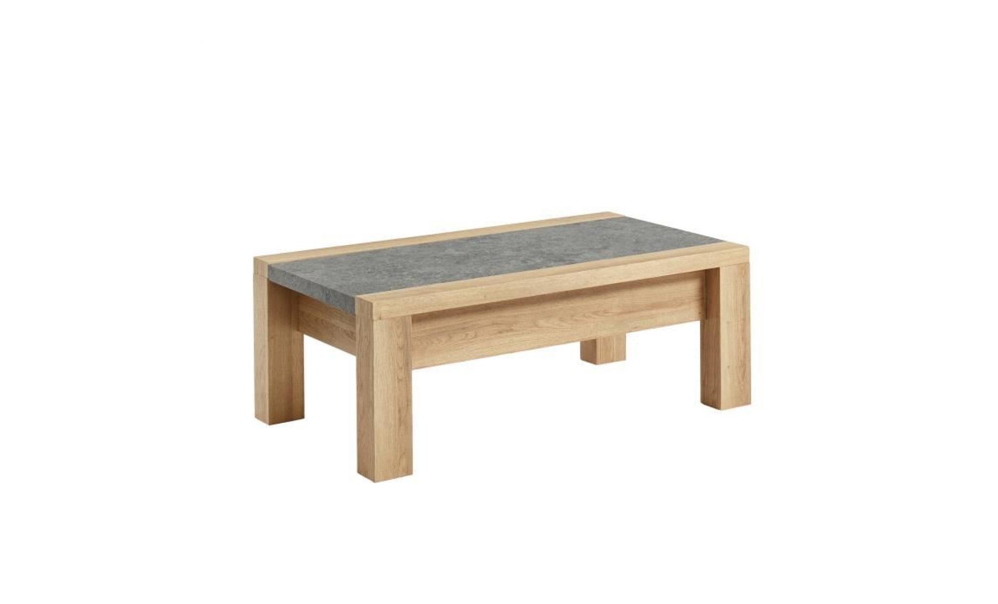 shake table basse style contemporain décor bois et effet béton   l 110 x l 60 cm