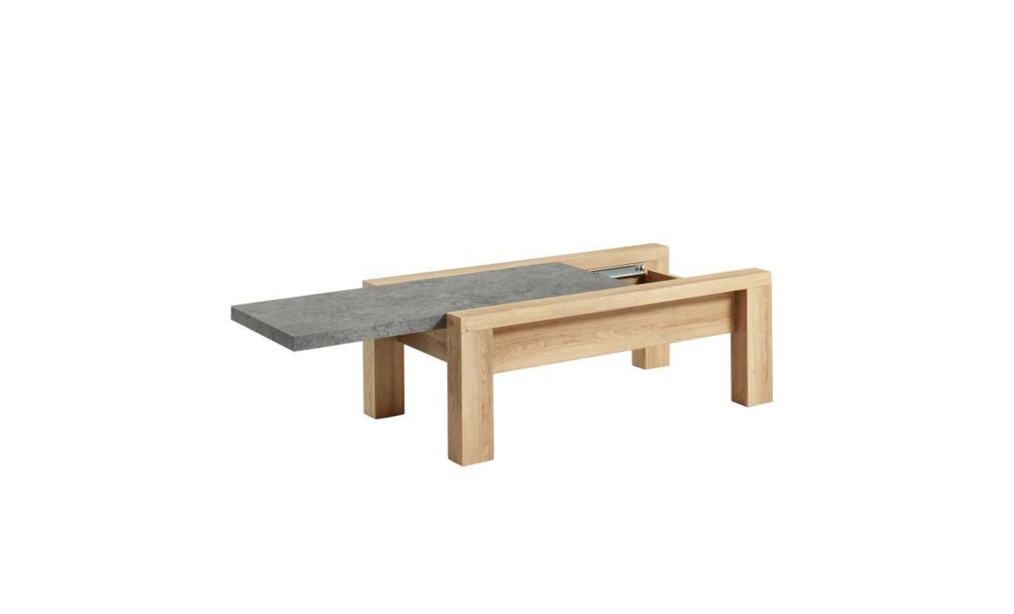 shake table basse style contemporain décor bois et effet béton   l 110 x l 60 cm pas cher