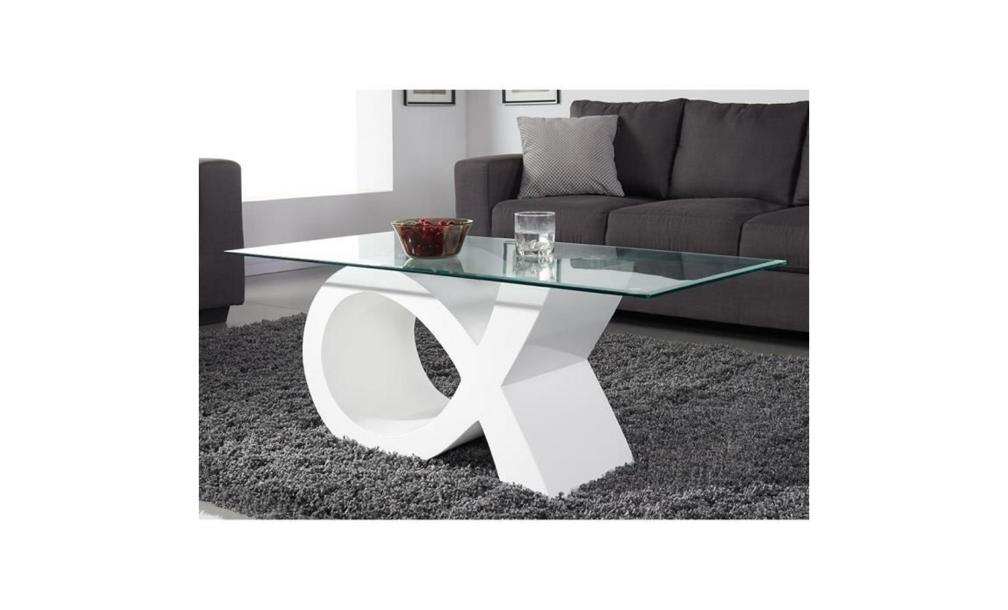 sharon table basse en verre contemporain laqué blanc brillant 110x55cm