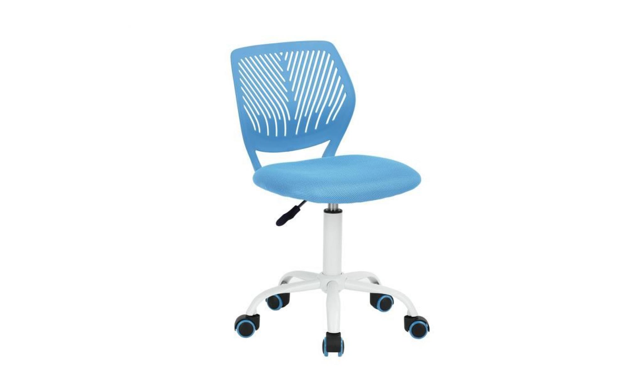 siège chaise de bureau enfant bleu haute réglable en plastique métal eponge réseau à roulettes