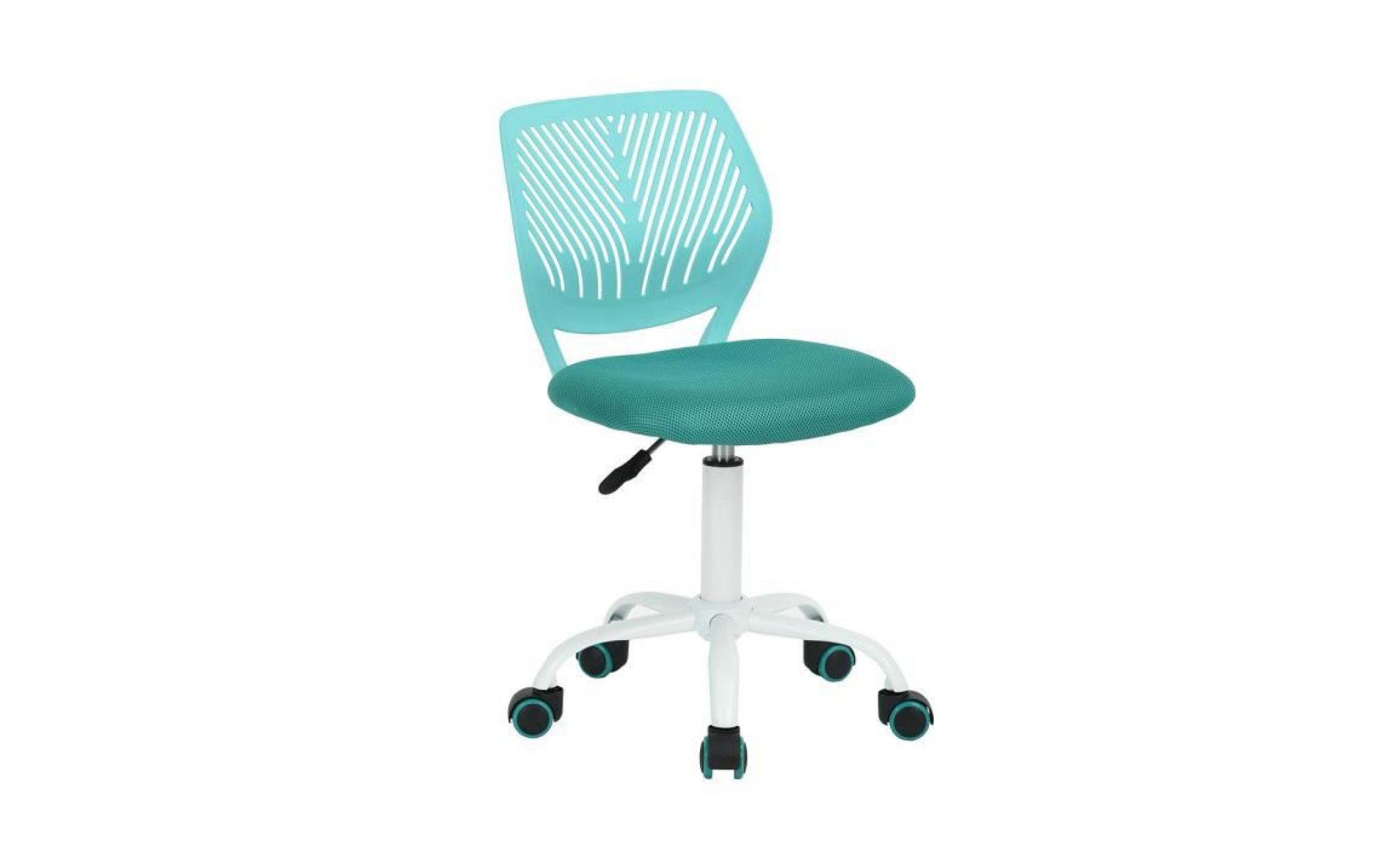 siège chaise de bureau enfant turquoise haute réglable en plastique métal eponge réseau à roulettes