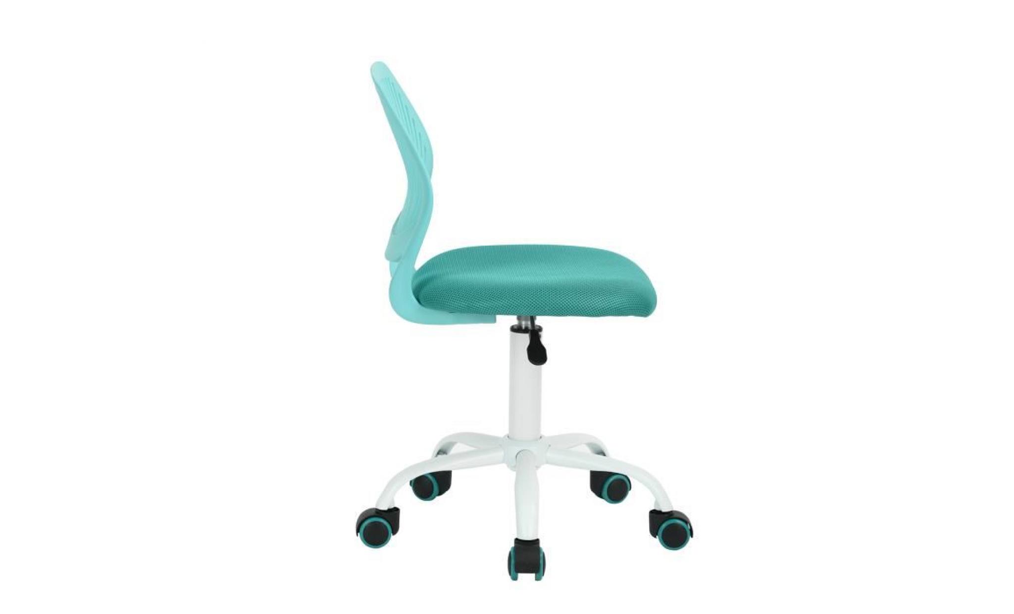 siège chaise de bureau enfant turquoise haute réglable en plastique métal eponge réseau à roulettes pas cher