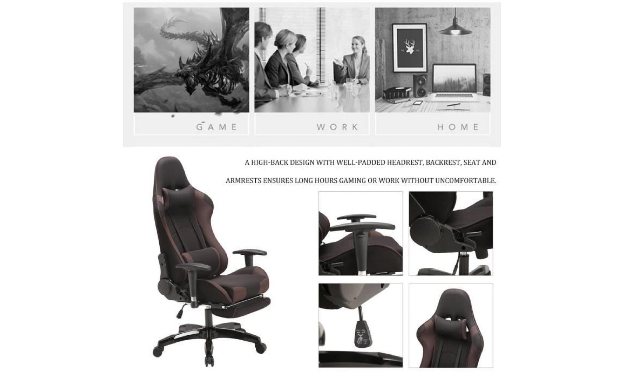 siège gaming chaise fauteuil de bureau inclinable hauteur réglable(avec appui tête,dossier,siège,des accoudoirs) marron pas cher