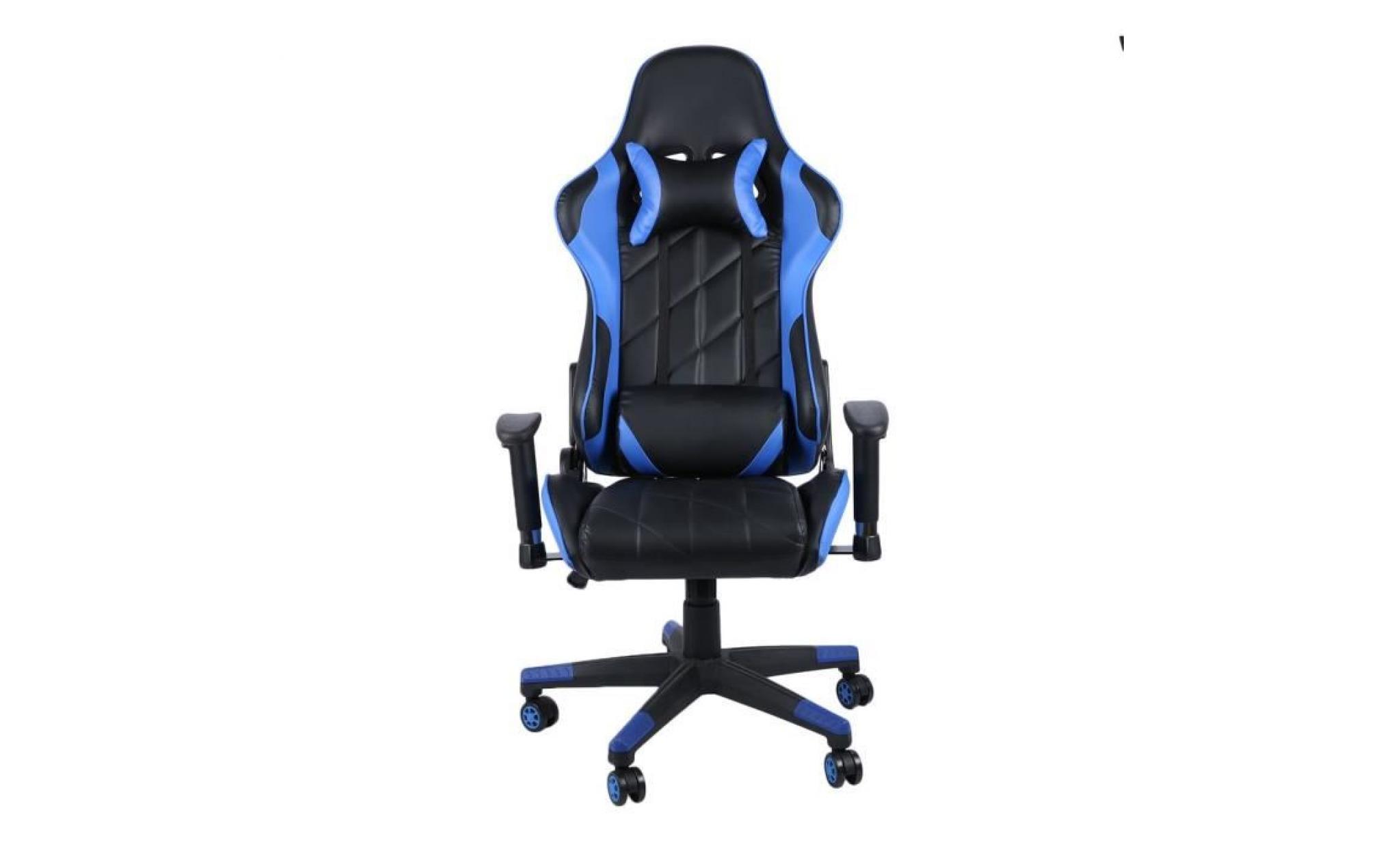siège gaming fauteuil de bureau fauteuil gamer chaise de bureau chaise de jeu hauteur réglable pivotante avec l'appui tête bleu