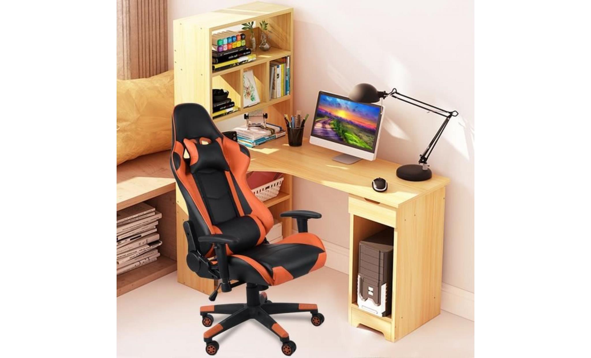 siège gaming, fauteuil gamer, fauteuil de bureau, chaise de jeu hauteur réglable, pivotante avec l'appui tête orange