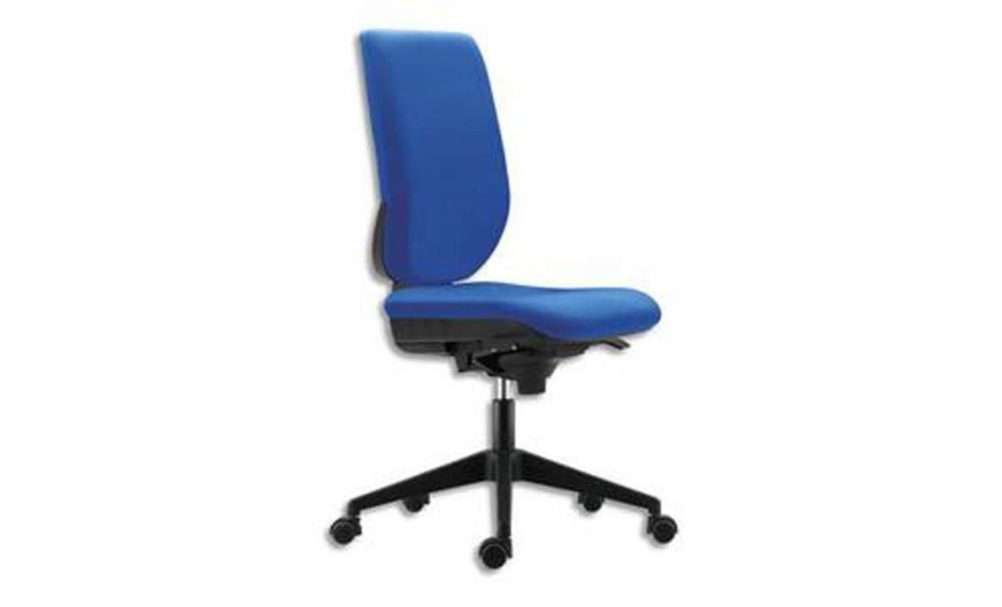 siège tertio dossier et assise tissu bleu, à mécanisme synchrone, piétement nylon, sans accotoirs
