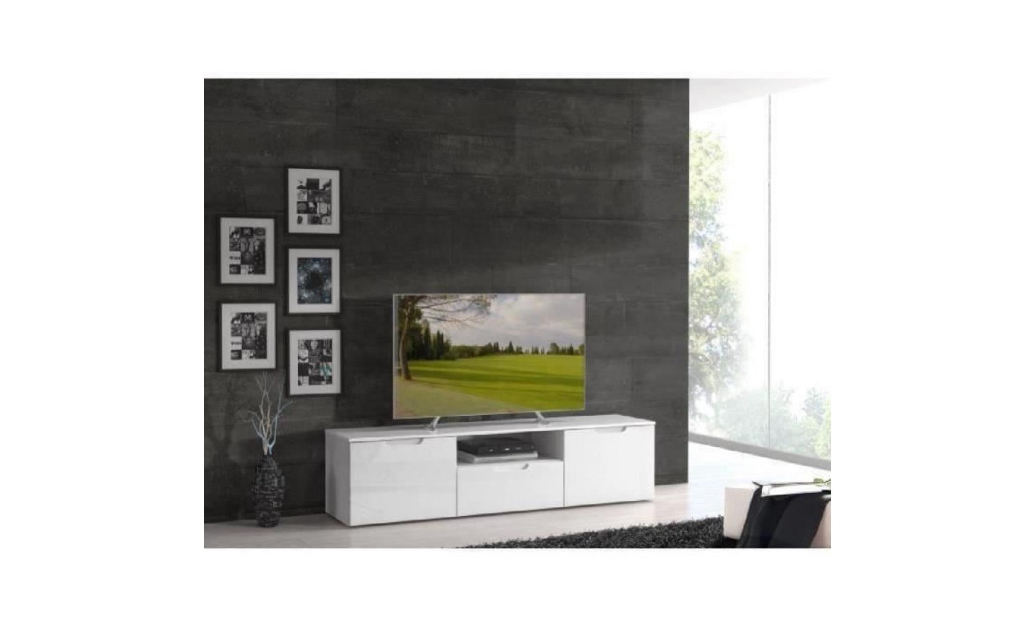 sienna meuble tv contemporain blanc brillant   l 170 cm pas cher