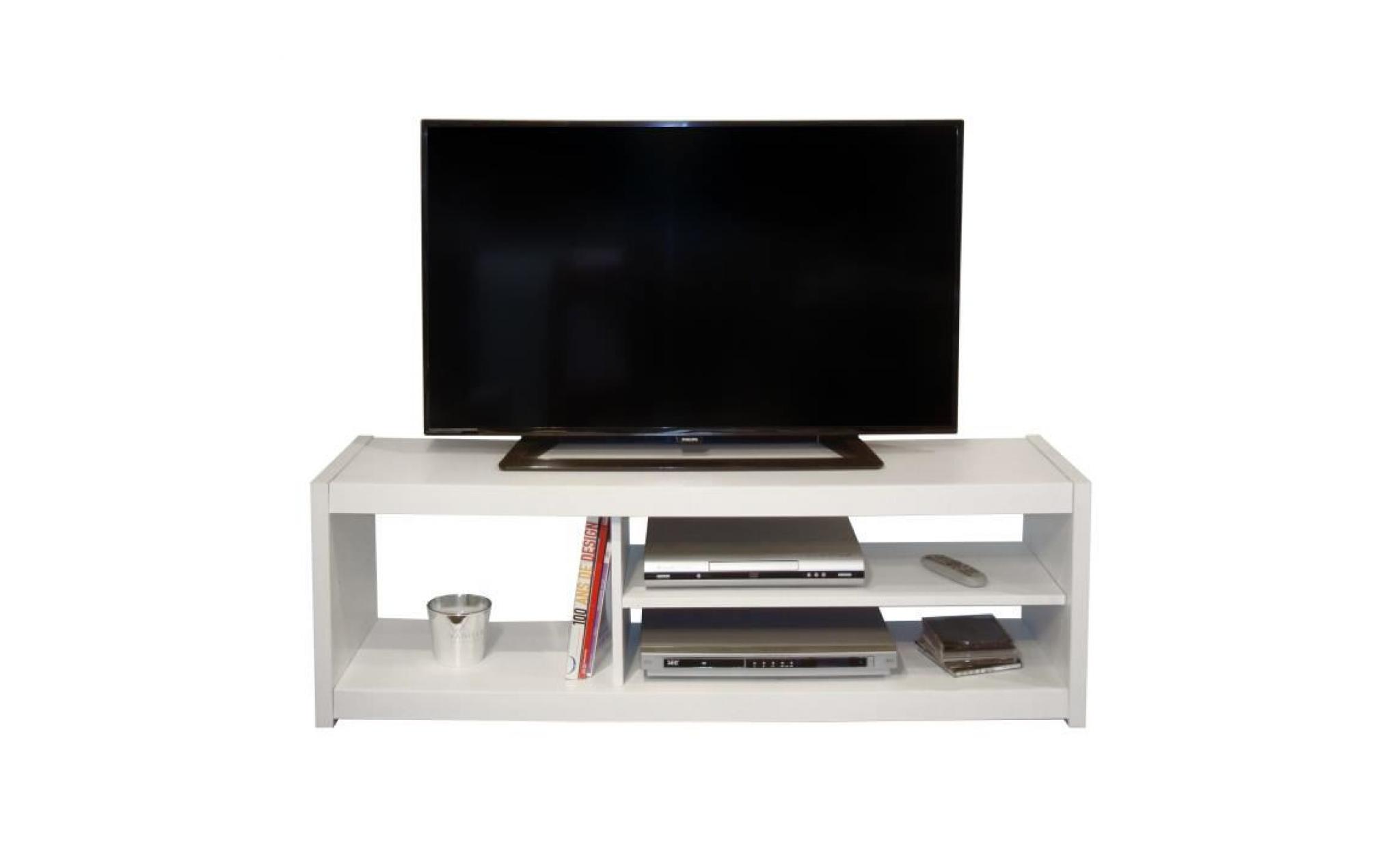 slone meuble tv contemporain blanc   l 125 cm pas cher
