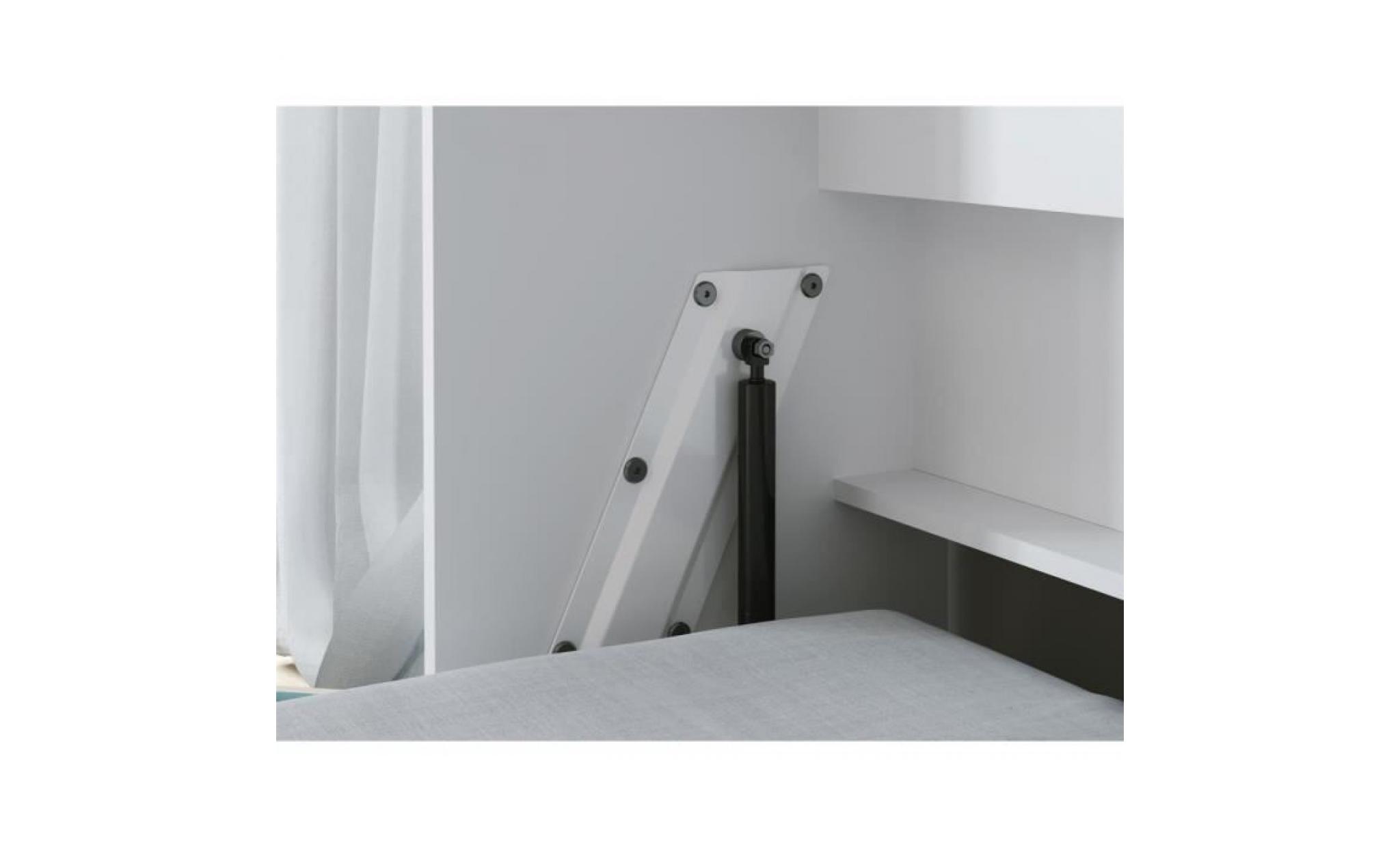 smartbett basic 90x200 horizontal blanc/anthracite brillant avec ressorts à gaz armoire lit escamotable pas cher