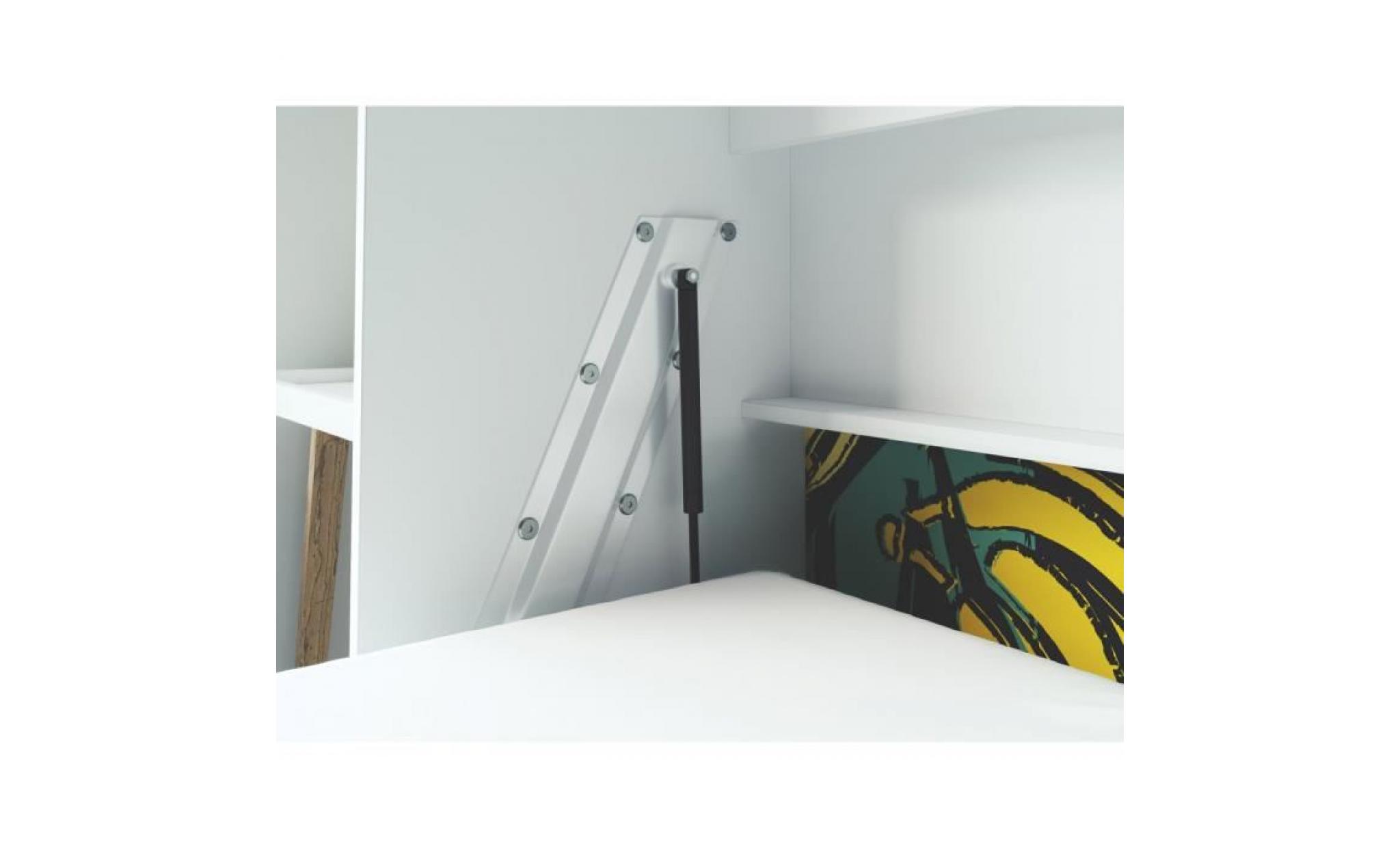 smartbett standard 90x200 horizontal blanc/anthracite devant brillant avec ressorts à gaz armoire lit escamotable pas cher