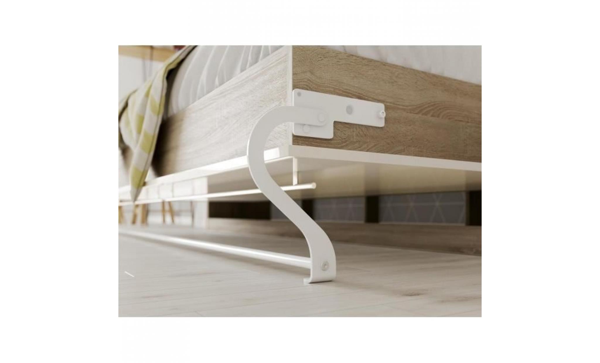 smartbett standard 90x200 horizontal chêne sonoma / blanc devant brillant avec ressorts à gaz armoire lit escamotable pas cher