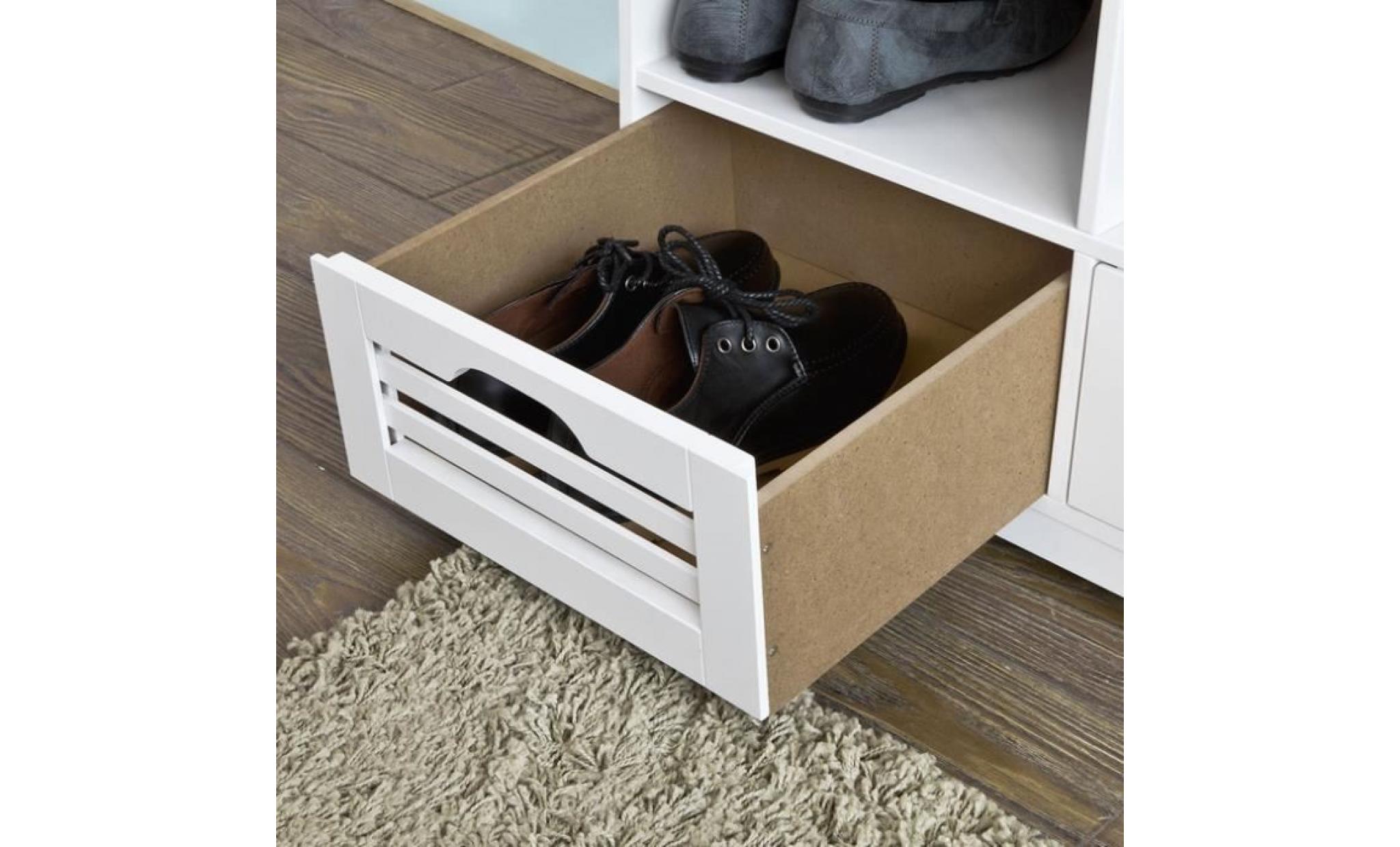 sobuy® fsr36 k w meuble d'entrée banc de rangement à chaussure   avec coussin rembourré, 2 compartiments ouverts et 2 cubes pas cher