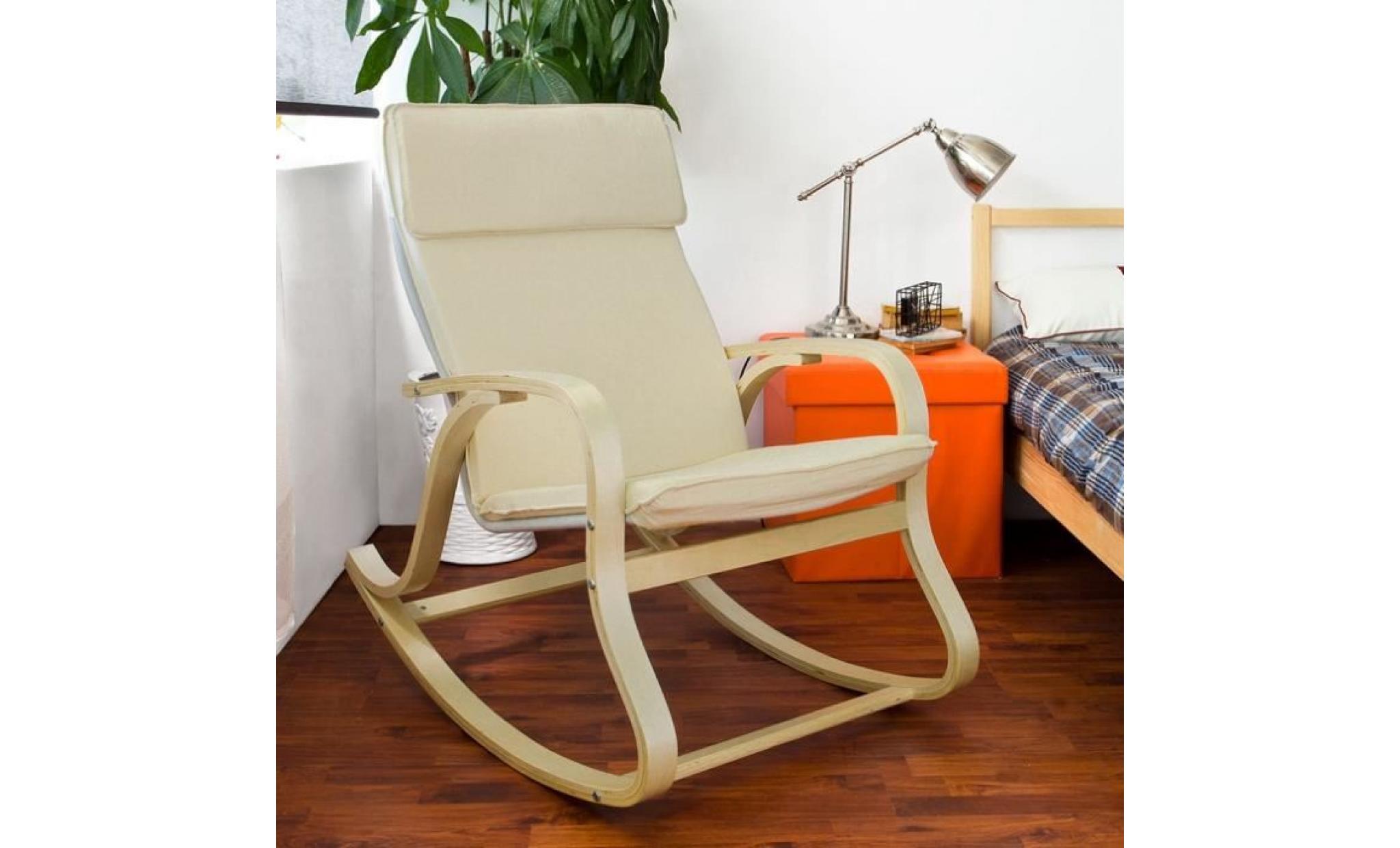 sobuy® fst15 w fauteuil à bascule fauteuil berçant rocking chair fauteuil relax bouleau flexible  beige