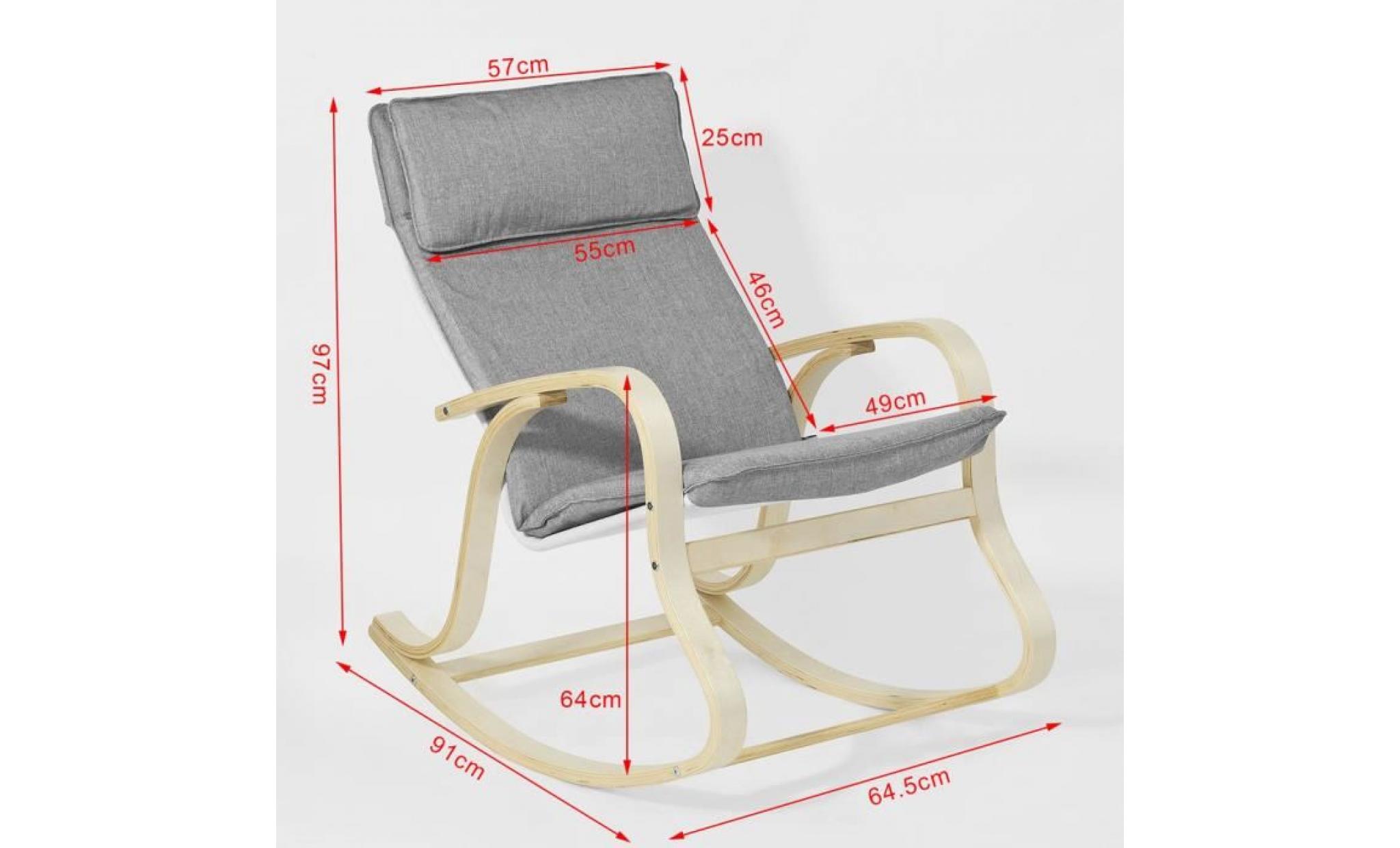 sobuy® fst15 w fauteuil à bascule fauteuil berçant rocking chair fauteuil relax bouleau flexible  beige pas cher