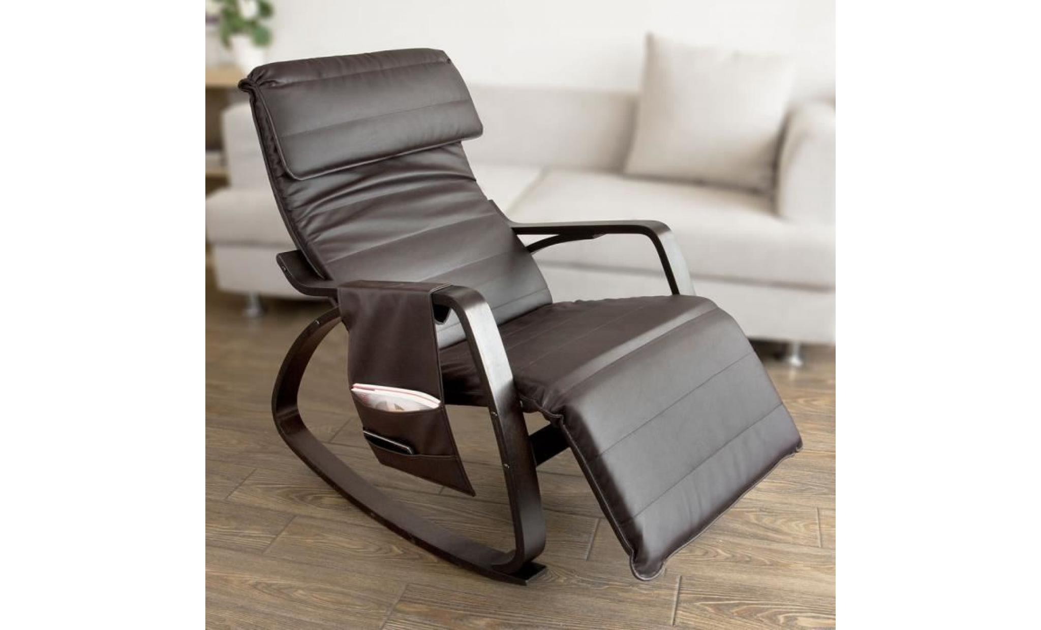 sobuy® fst20 br fauteuil à bascule berçante relax avec pochette latérale amovible bouleau flexible